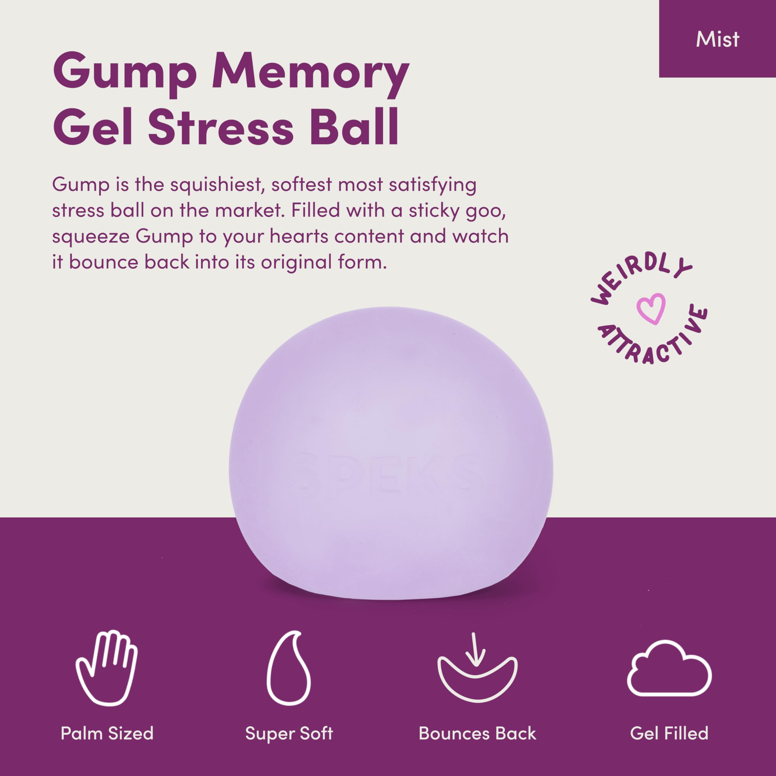 Speks Gump Stress Ball - Silky Soft Memory Gel Squishy Fidget Toy for Adults & Teens 14+ | Mist Color