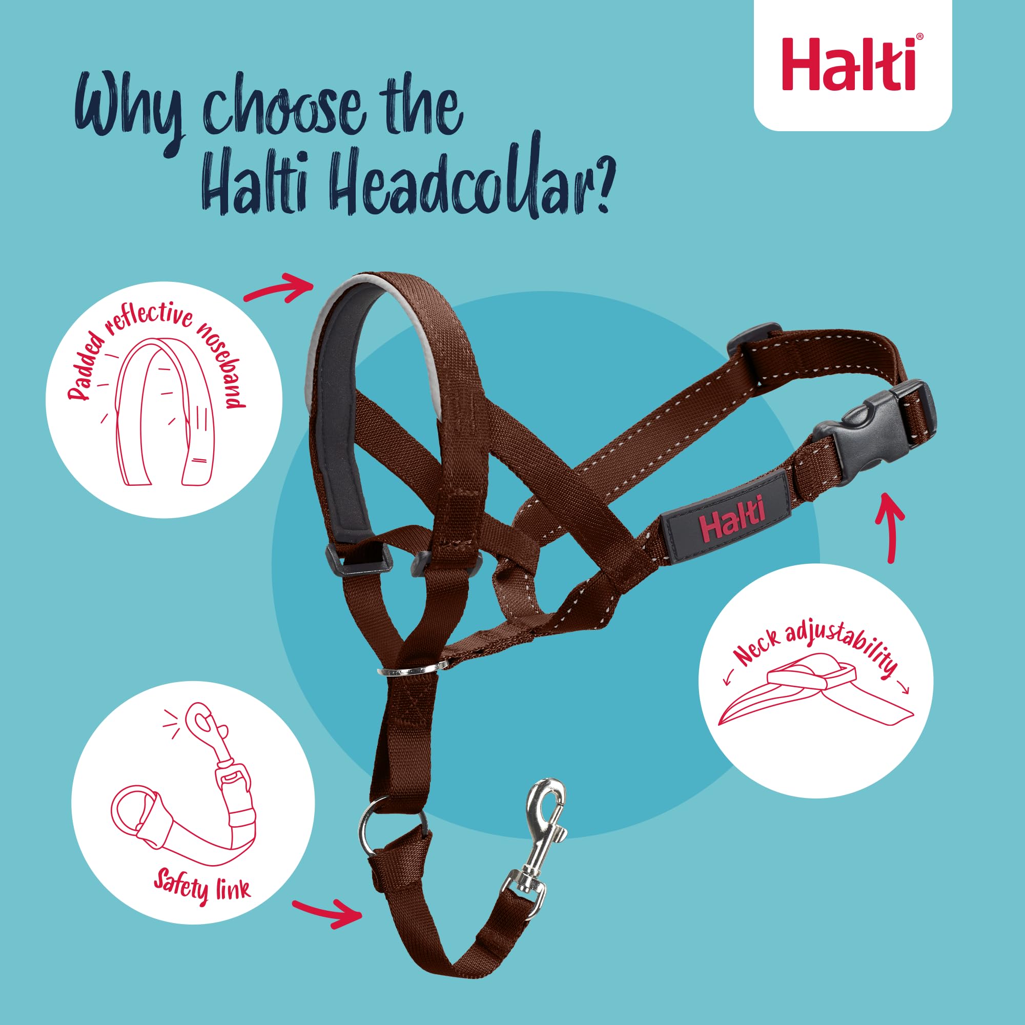 Halti Headcollar - Stops Pulling | Reflective Accents | Size 2 Deep Walnut 3
