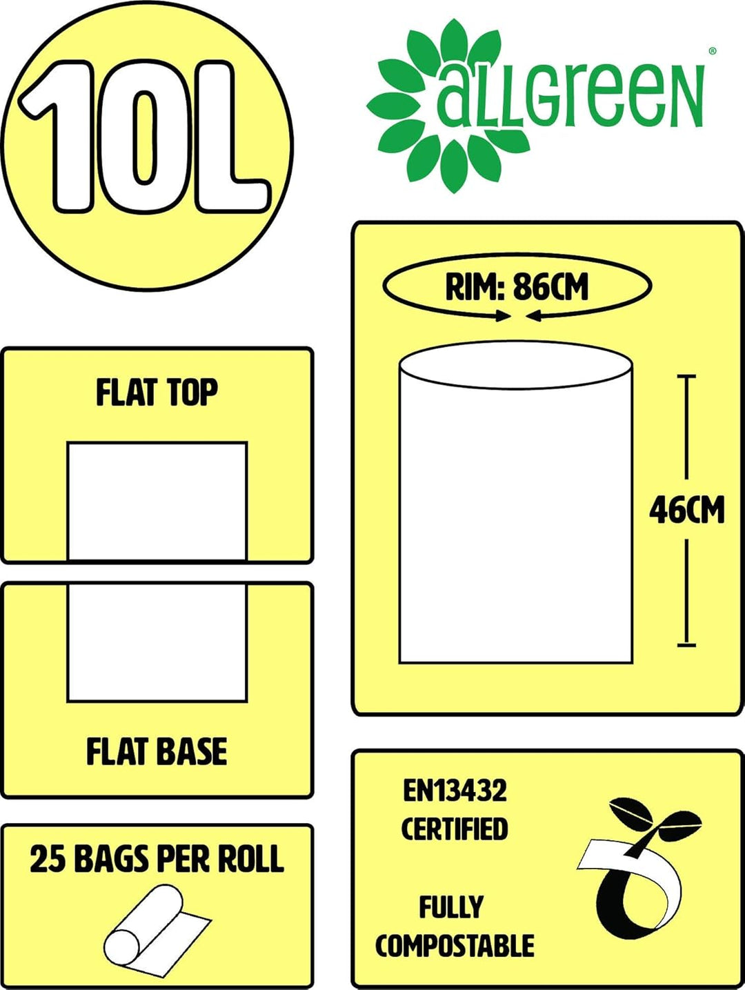 All-Green VC 10L-4 10 Litre Compostable Kitchen Caddy Bin Liners - 100 Bags (4 Rolls)
