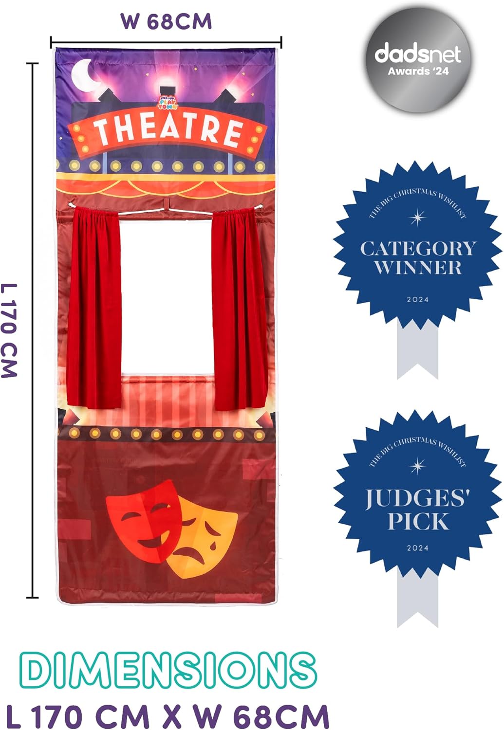 Pop-Up Play Town Puppet Theatre - Doorway Playset for Kids 3-7 Years