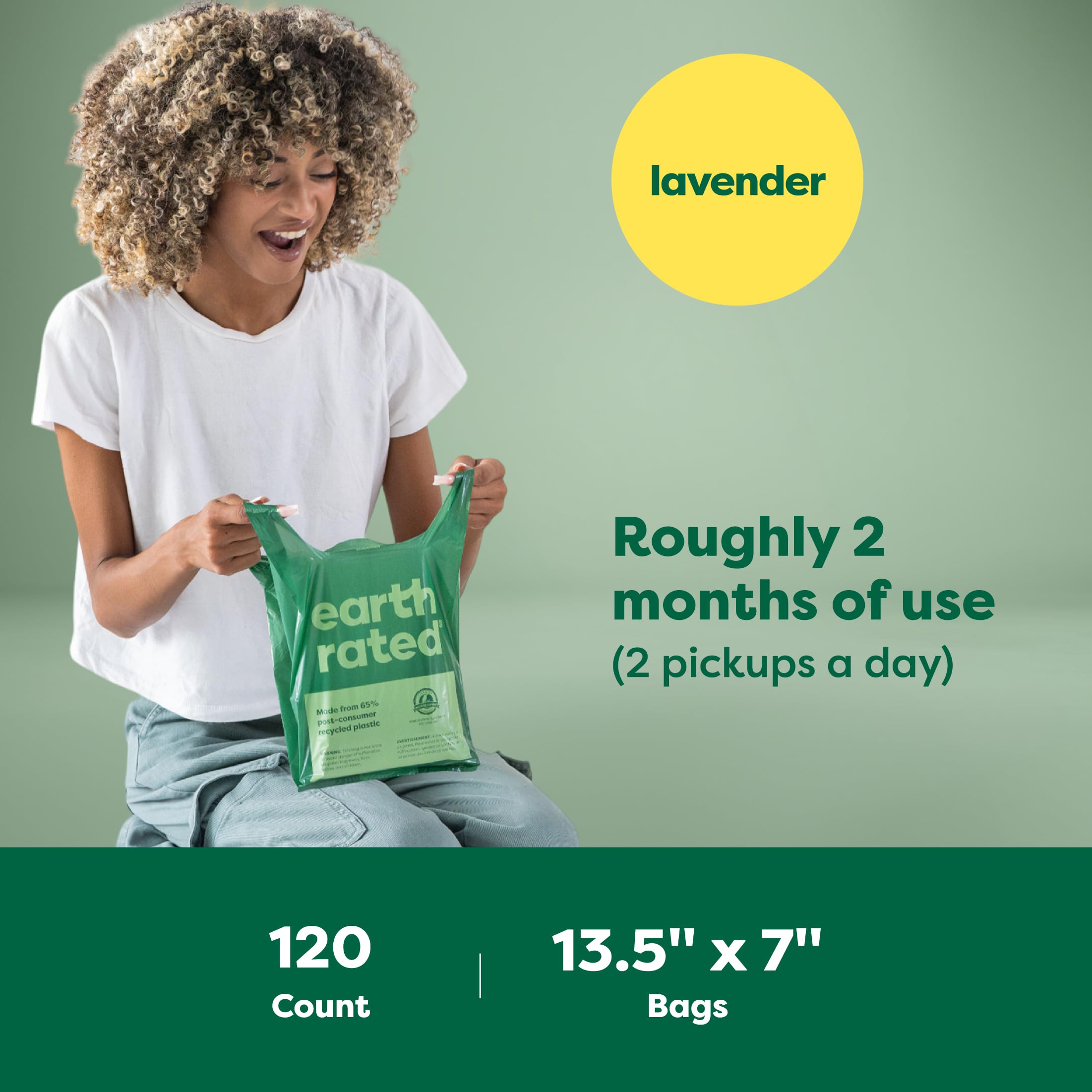 Earth Rated Dog Poo Bags with Handles - 120 Count, Lavender Scented, Leakproof | 34 cm x 17 cm 6