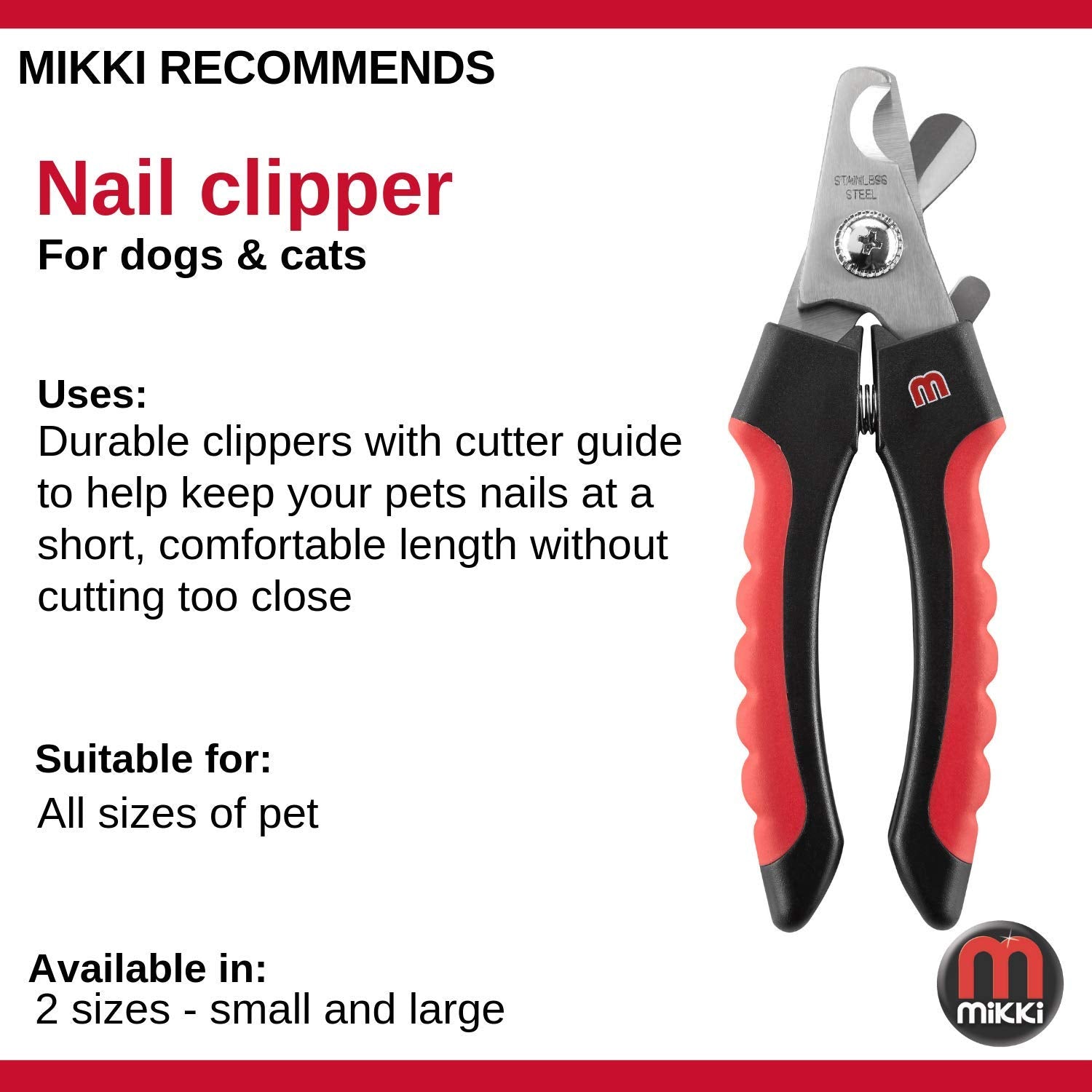 Mikki Small Pet Claw Clipper - Scissor Action for Cats & Dogs | Safety Stop | Soft Grip 6