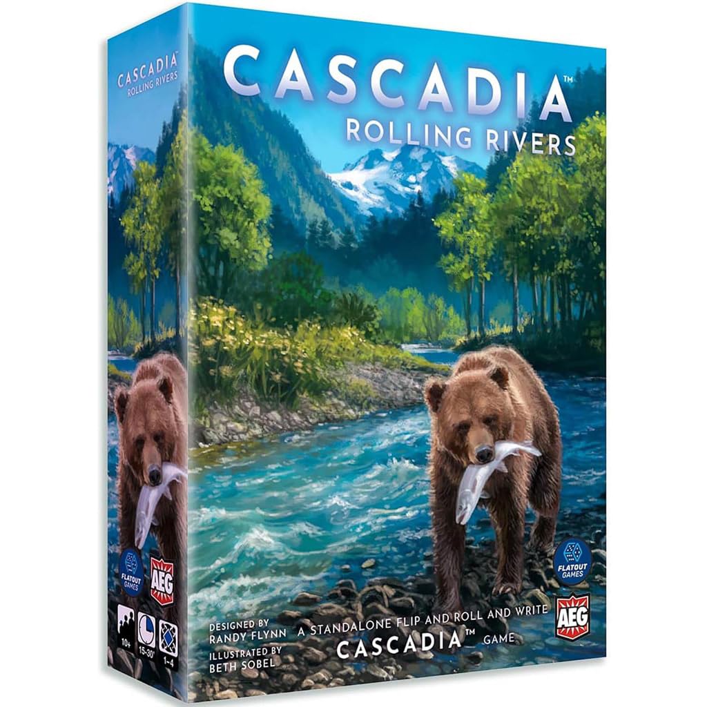 AEG Cascadia Rolling Rivers Roll & Write Puzzly Dice Game - 1-4 Players, 20 Minutes Estimated Playtime 1
