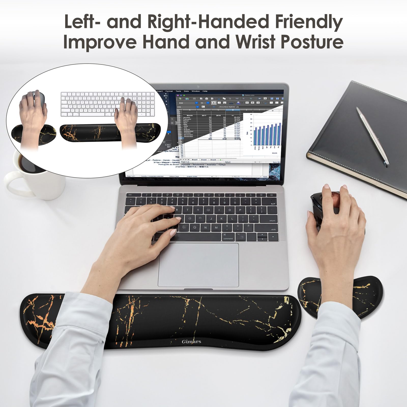 Gimars Ergonomic Keyboard Wrist Rest - Ultra Thick Memory Foam, Non-Slip Base | Marble 9