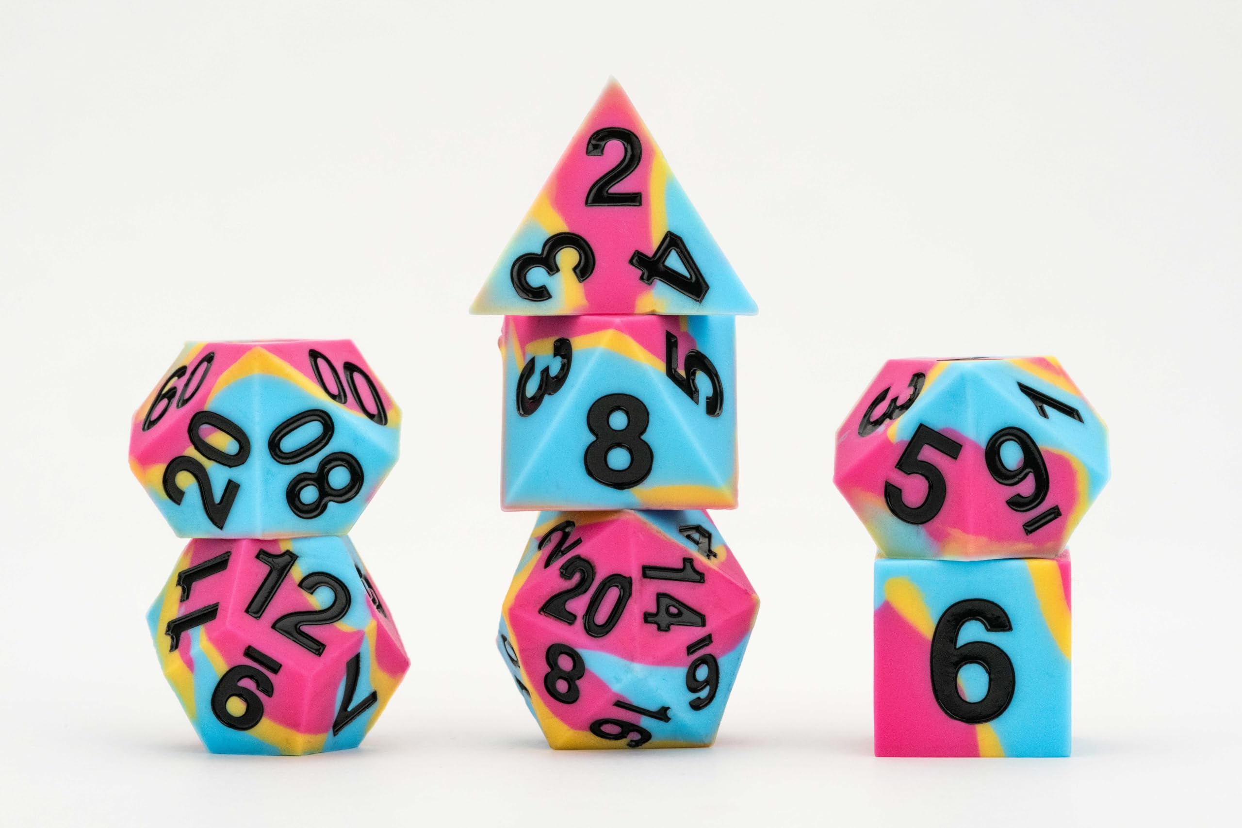 Metallic Dice Games FanRoll Pride Sharp Edge Silicone Rubber Poly Dice Set - 16mm, Pansexual 8