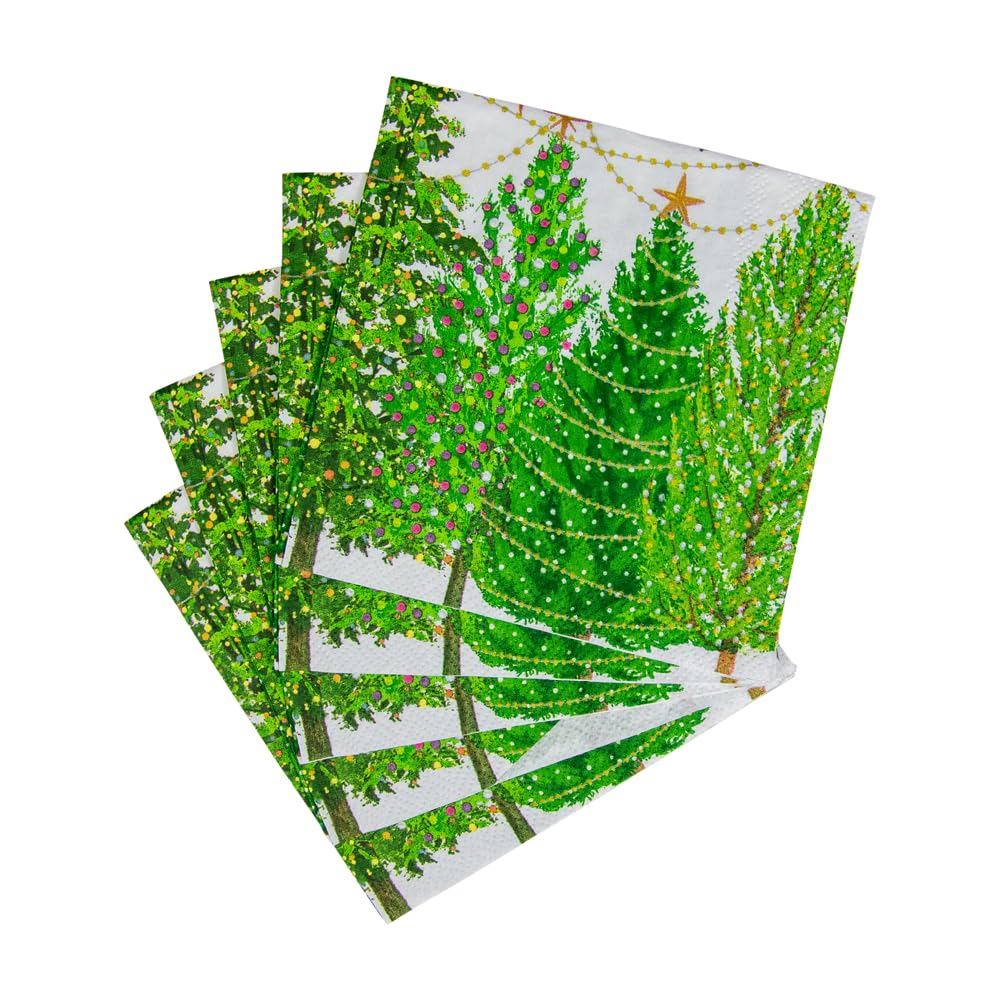 Caspari Christmas Trees with Lights Printed Cocktail Napkins - 20 Pack 12