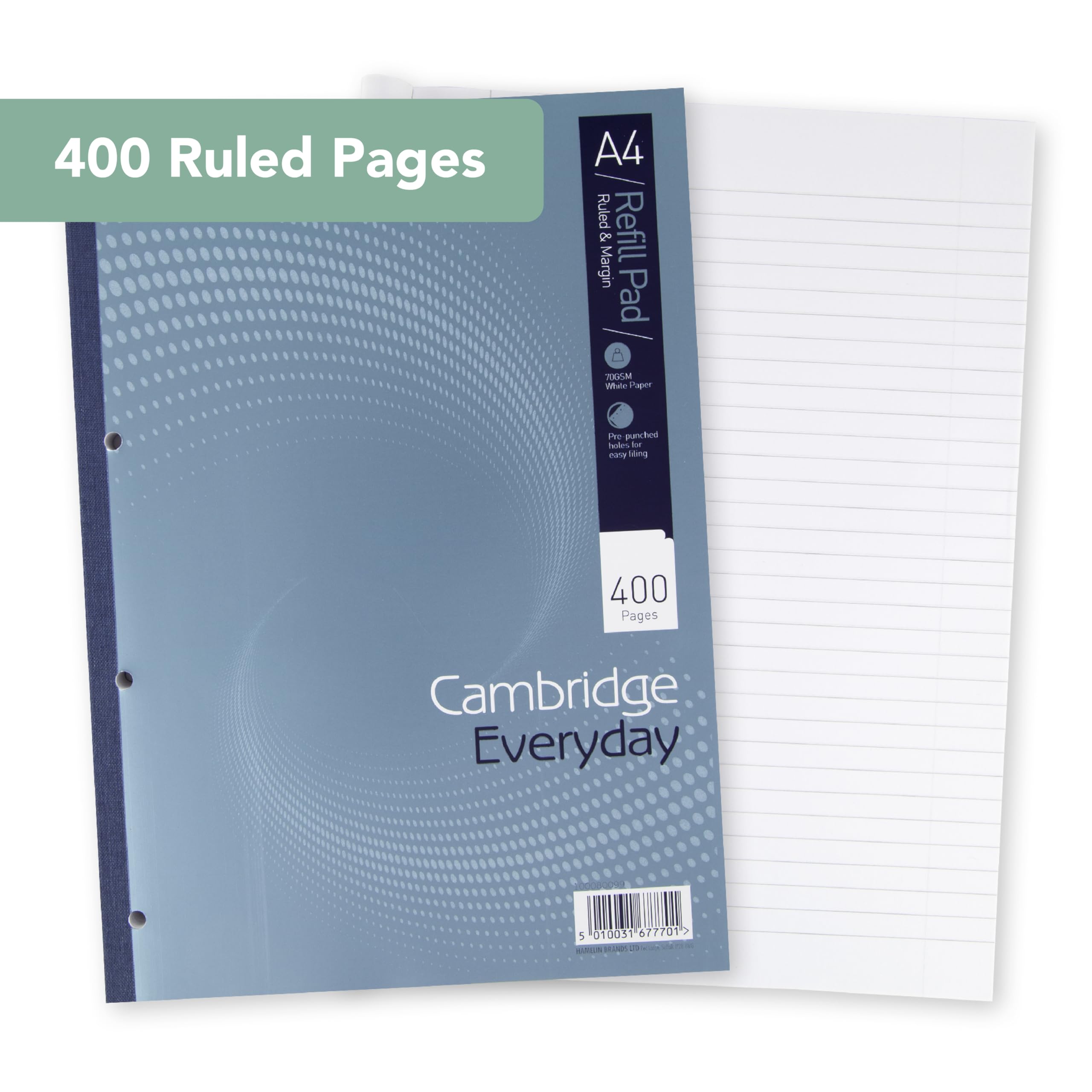 Cambridge A4 Refill Pad - 400 Ruled Pages with Margin | 70gsm Paper | 4-Hole Punched 2