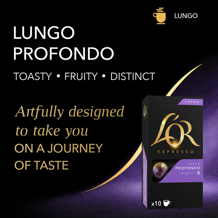 L'OR Espresso Lungo Profondo Coffee Pods x10 Intensity 8 - Compatible with Nespresso Machines