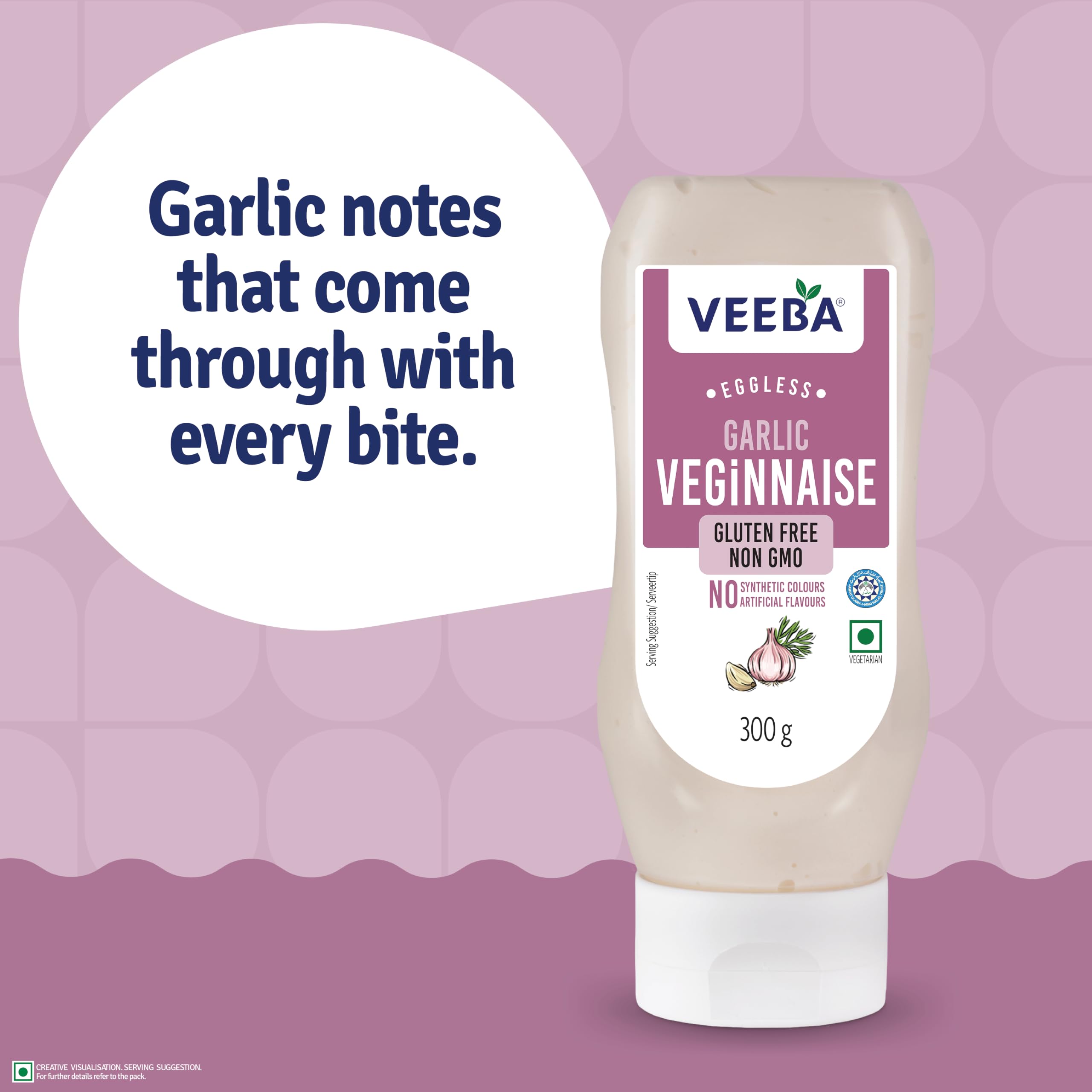 Veeba Garlic Veginnaise Mayo Eggless - Vegetarian, Creamy Texture | 300g Pack 4
