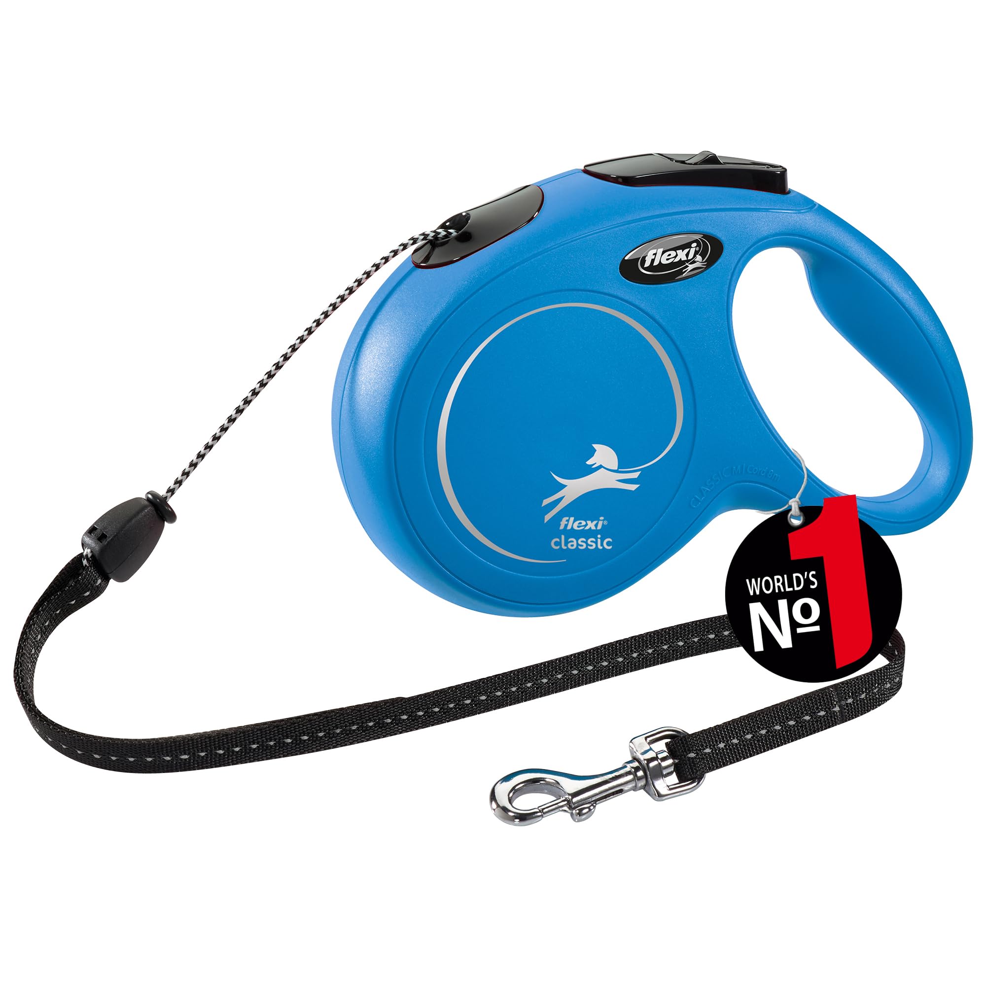 flexi New Classic Cord Retractable Lead - Blue, Medium Size (8m) for Dogs up to 20kg