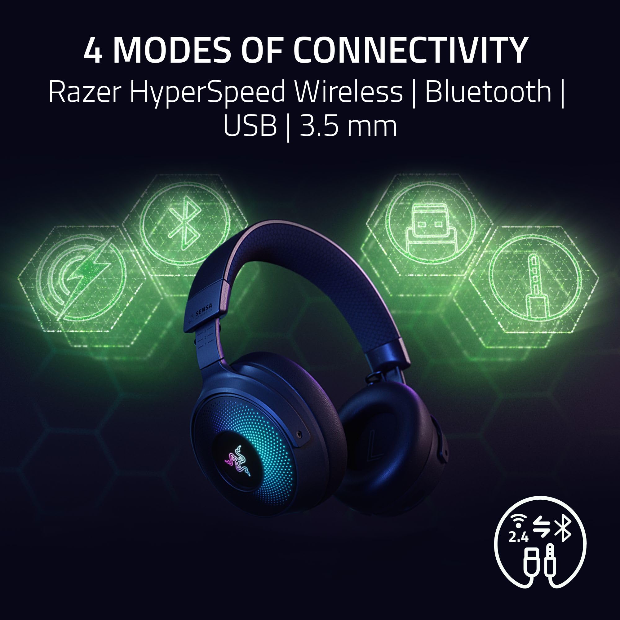 Razer Kraken V4 Pro - Wireless Gaming Headset with OLED Control Hub, THX Spatial Audio, HyperSpeed & Bluetooth | Black