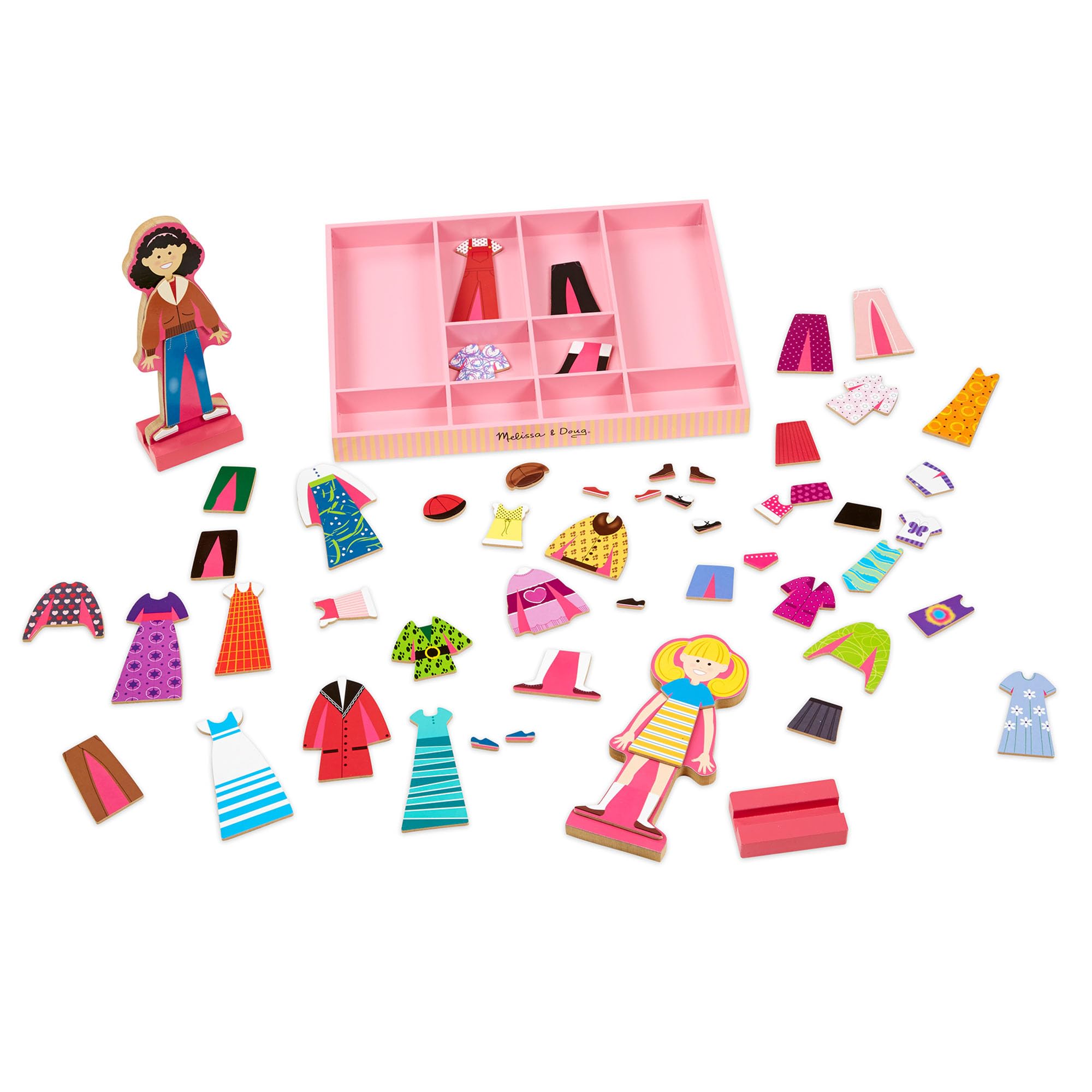 Melissa & Doug Abby and Emma Deluxe Magnetic Wooden Dress-Up Dolls Play Set | Ages 3+ 4