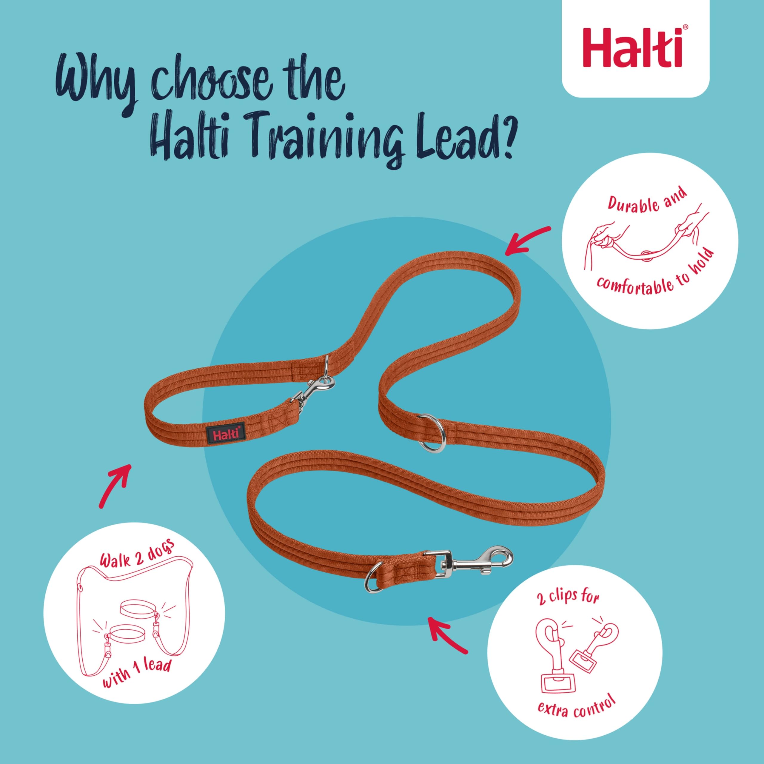 Halti Double Lead - Multifunctional Training Lead for Dogs | Size Small | Burnt Orange 3