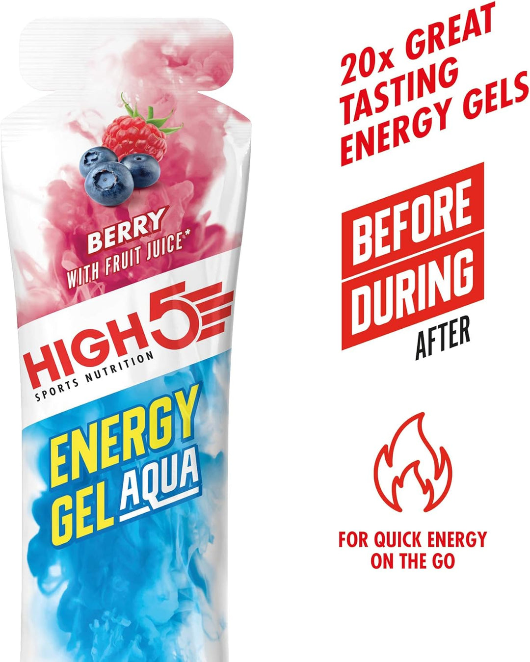 HIGH5 - Energy Gel Aqua Quick Release Energy Gel with Natural Fruit Juice (20 x 66g Sachets, Berry Flavor)