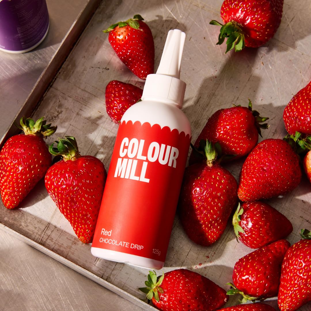 Colour Mill Choco Drip Red Easy-Melt Chocolate Drizzle for Desserts | 125g Squeeze Bottle