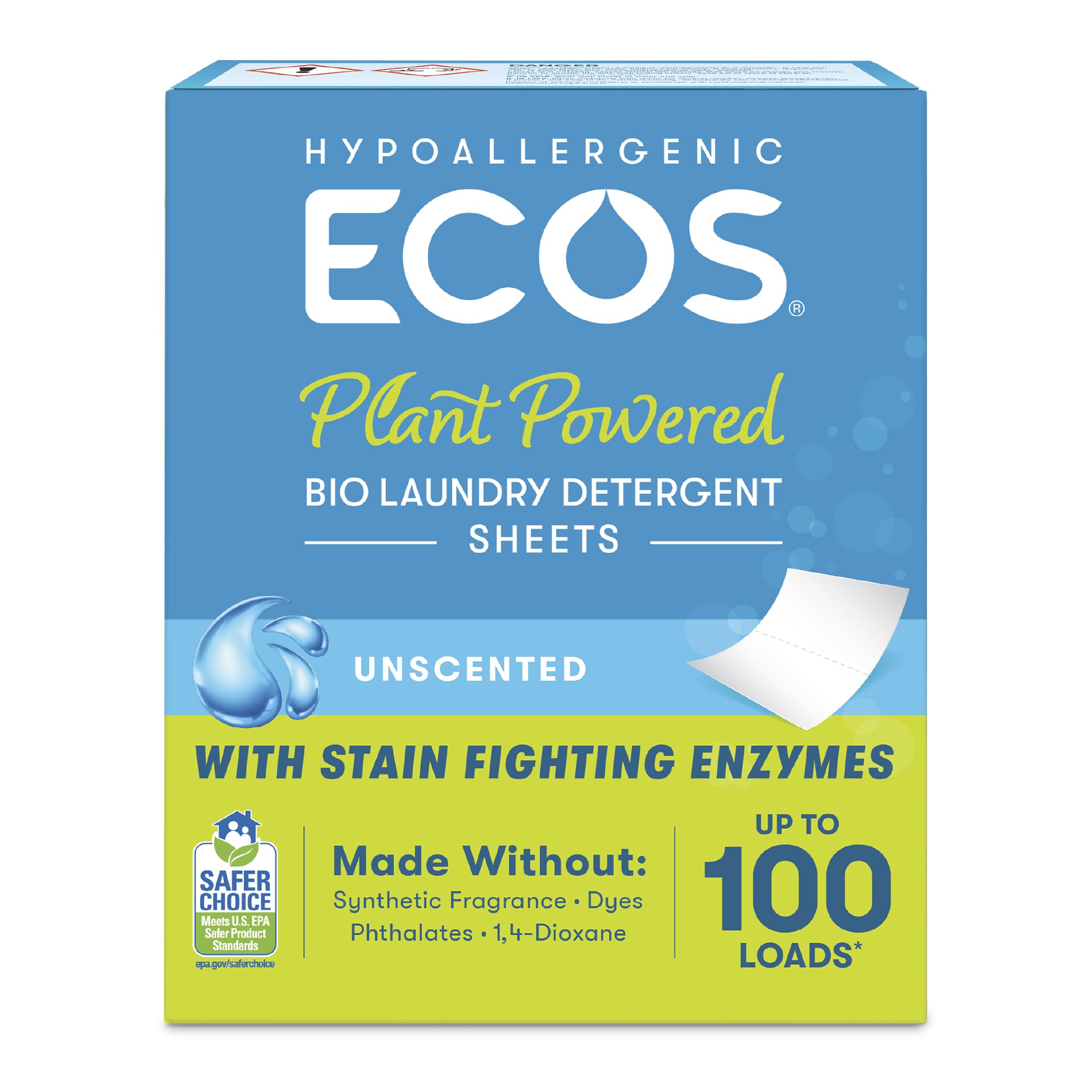 ECOS Hypoallergenic Laundry Detergent Sheets, Fragrance-Free, 50 Count 1