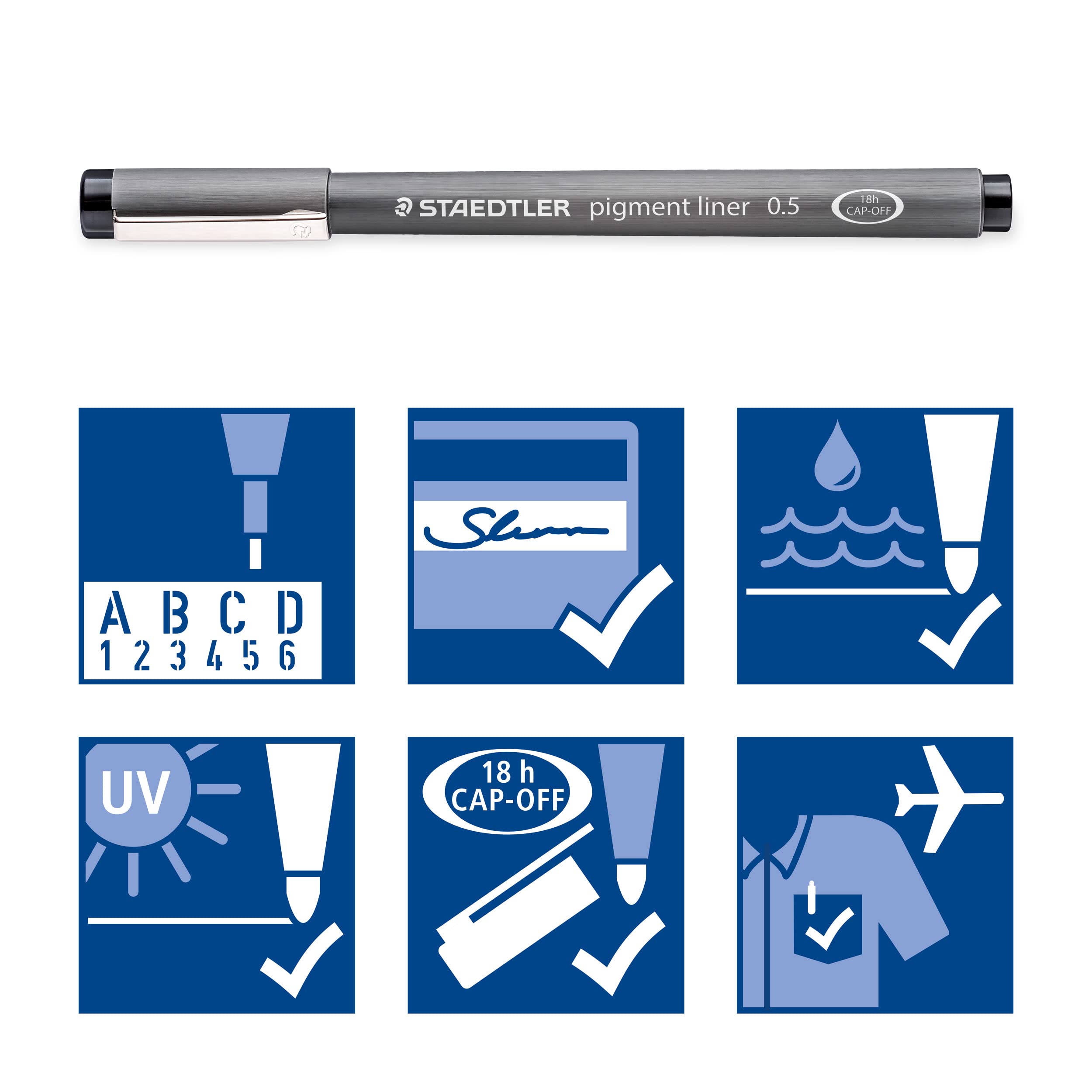 STAEDTLER Pigment Liner Fineliner Pen - 0.1 mm Line Width, Black Ink | Waterproof & Erasable 5