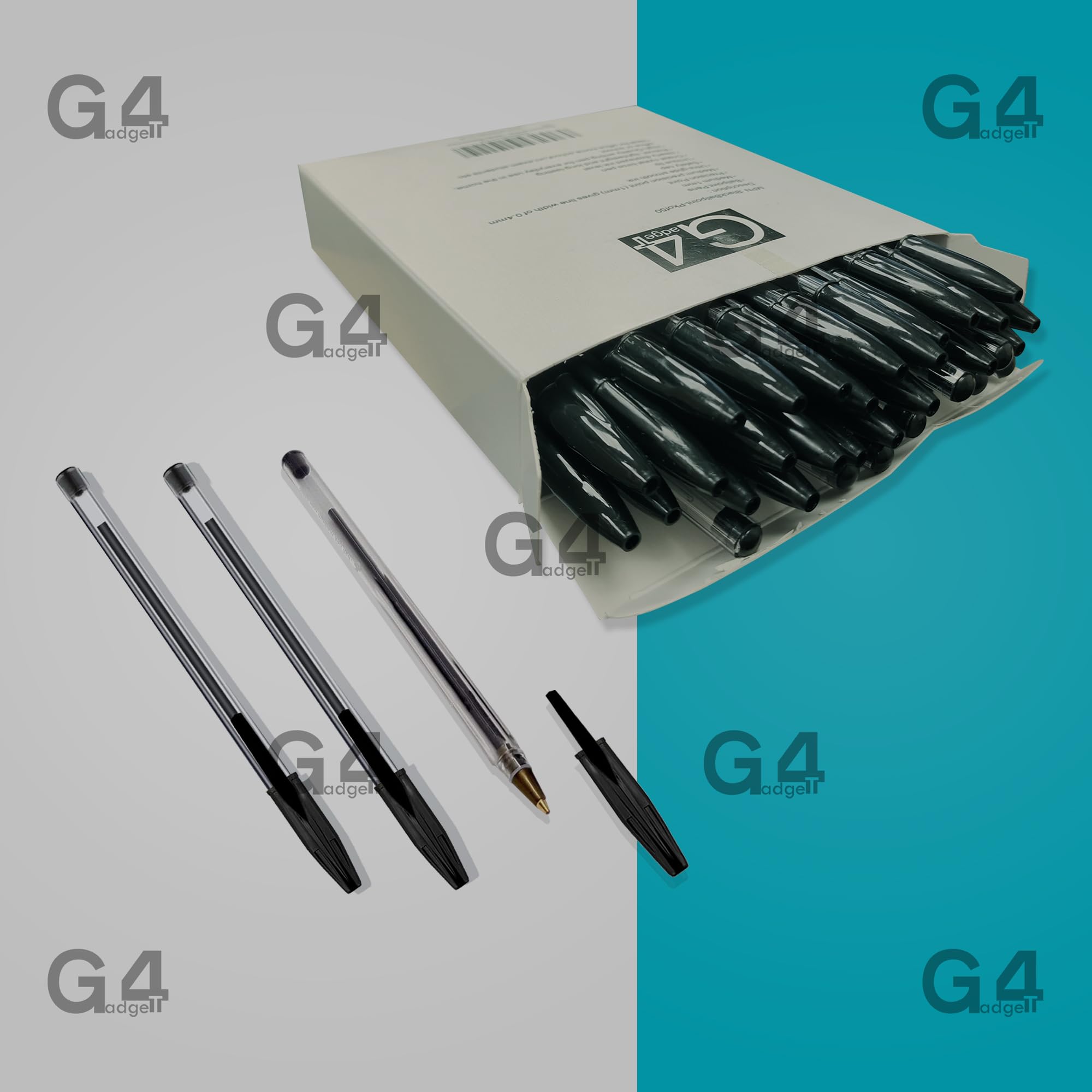 G4GADGET Black Ballpoint Pens - 25 Pack Medium Tip, Quick Drying Ink | 0.5mm Line