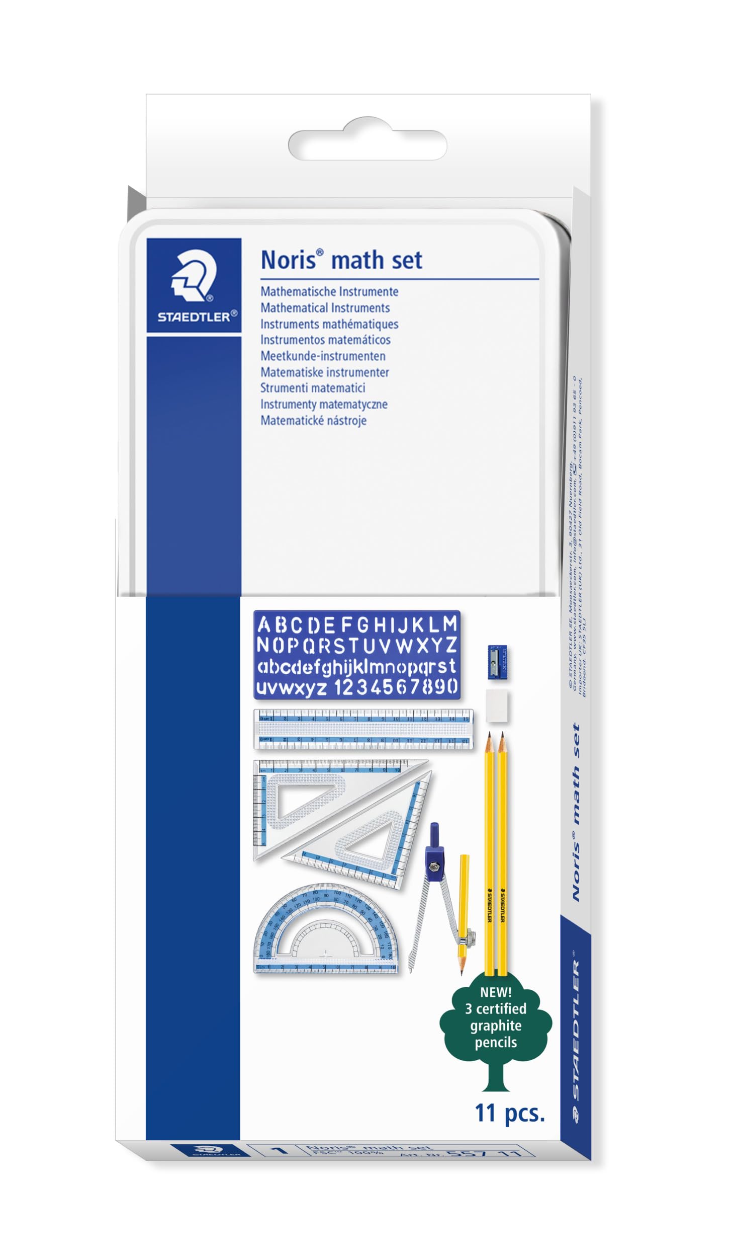 STAEDTLER Noris Maths Set 557 11 ST - 11 Pieces | Plastic Instruments in Storage Tin 1