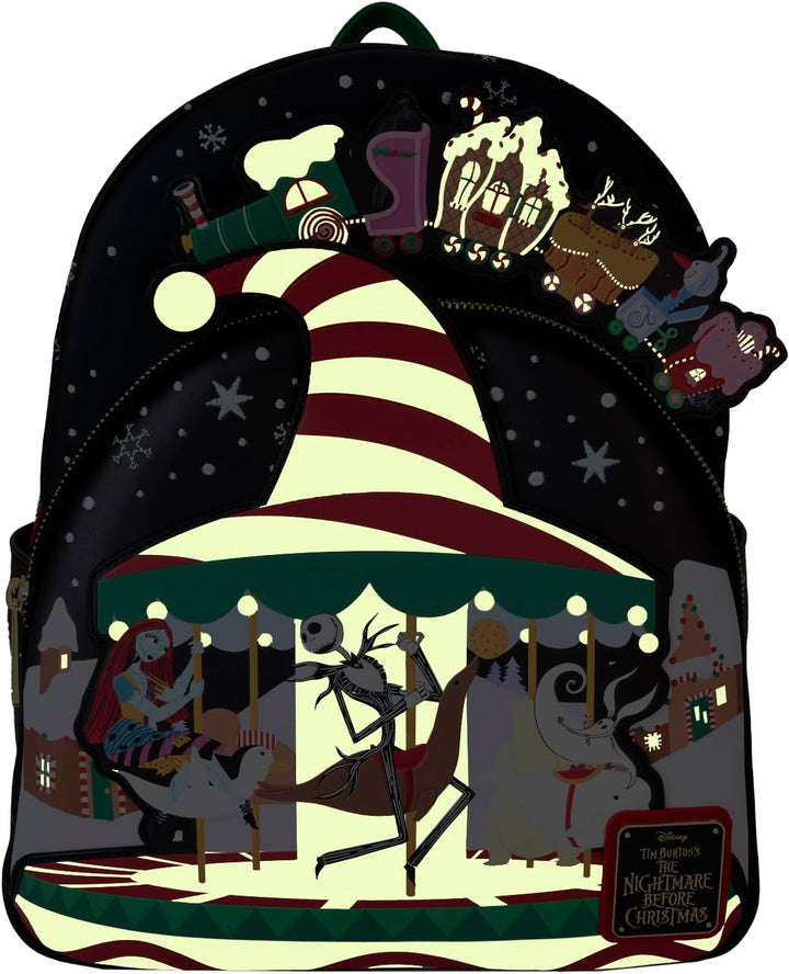 Loungefly The Nightmare Before Christmas Candy Cane Carousel Glow Mini Backpack (WDBK3786)