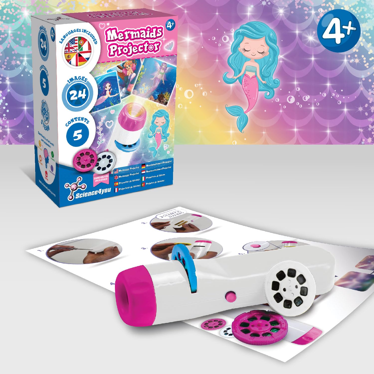 Science4you Mermaids Torch Projector for Kids 4+ - 24 Image Slide Discs & Educational Book 8