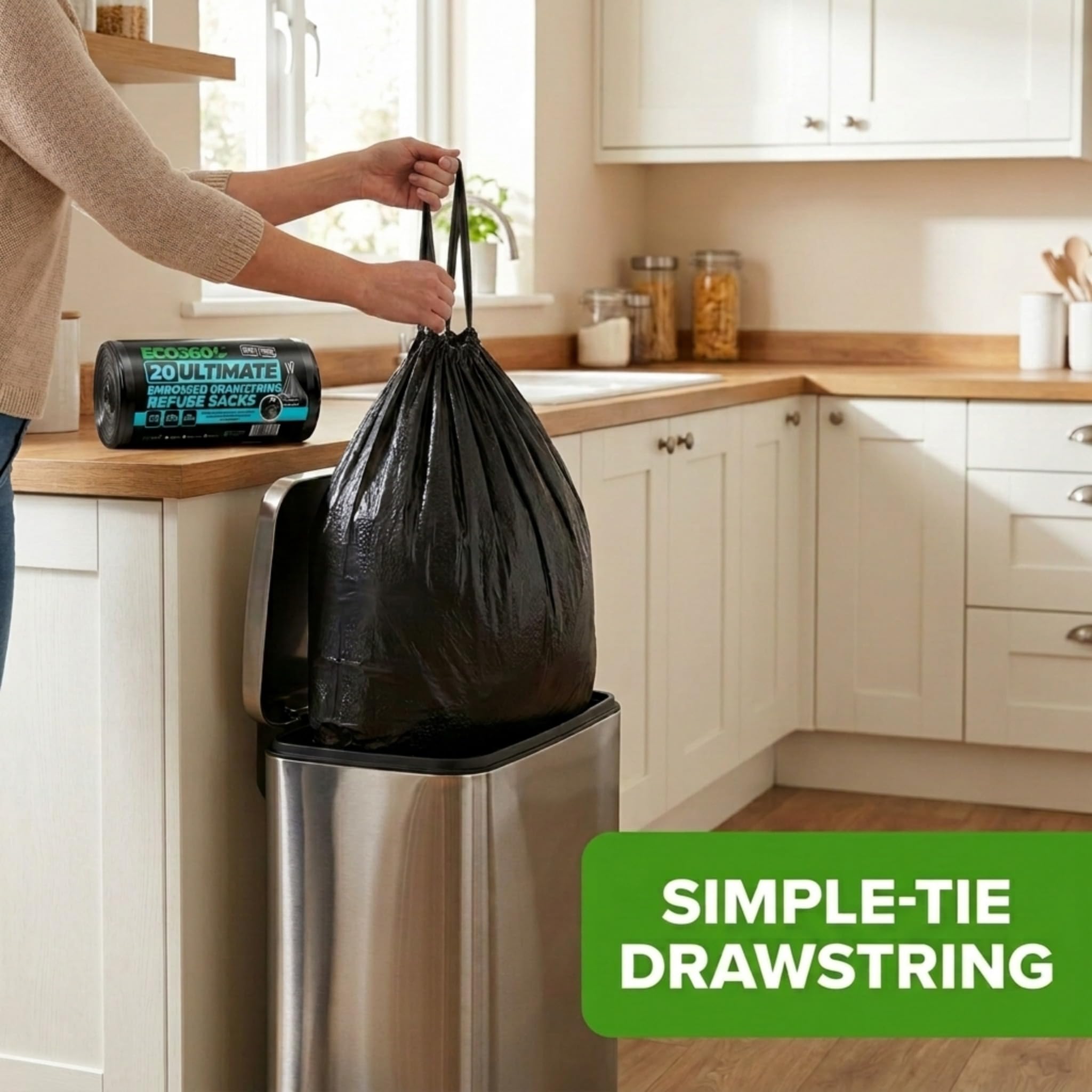 EcoBag Ultimate Embossed Drawstring Bin Liners - 80L Capacity, 10 Pack 3
