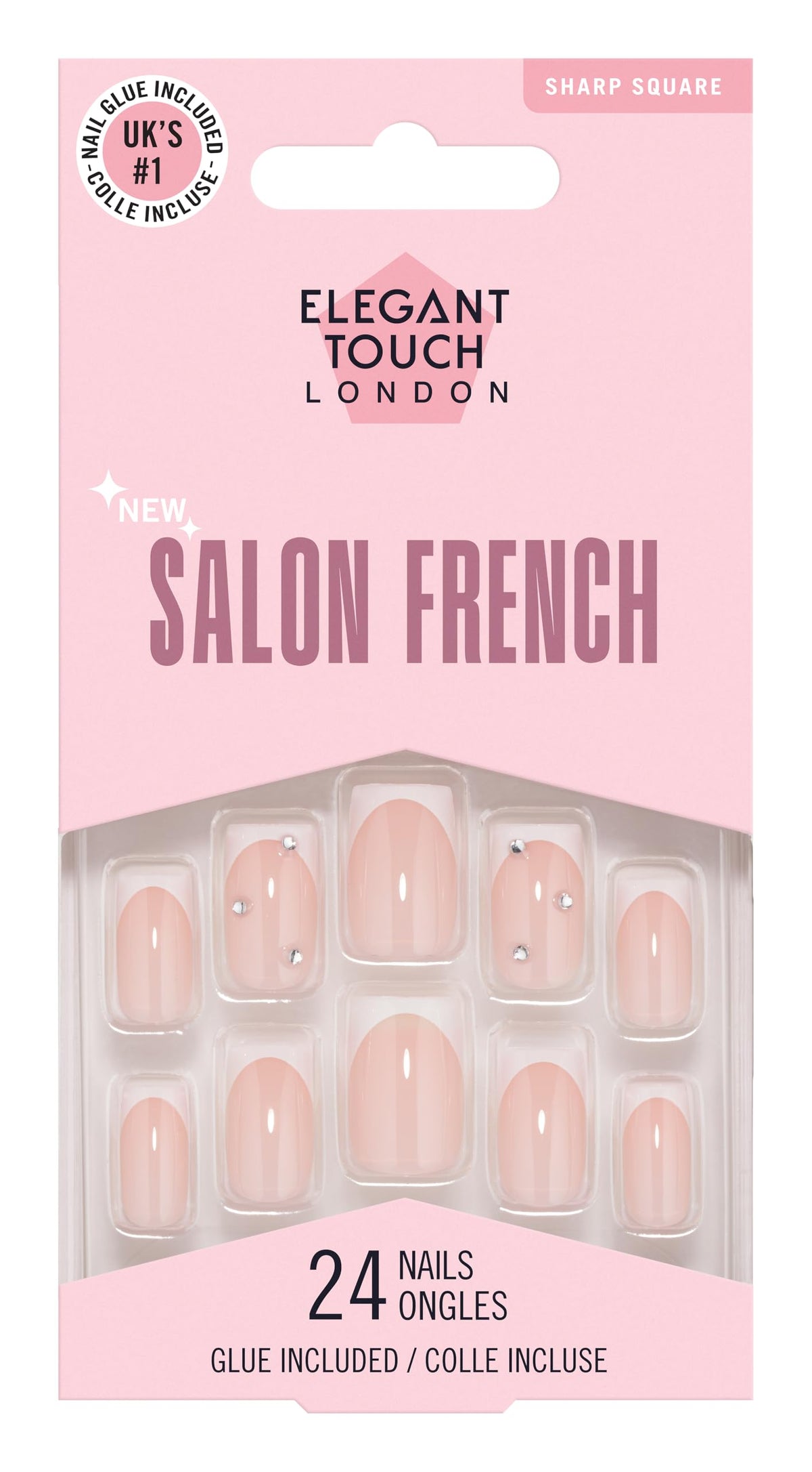 Elegant Touch Salon French No. 188 Press-on Nails - 24 Nails, Square