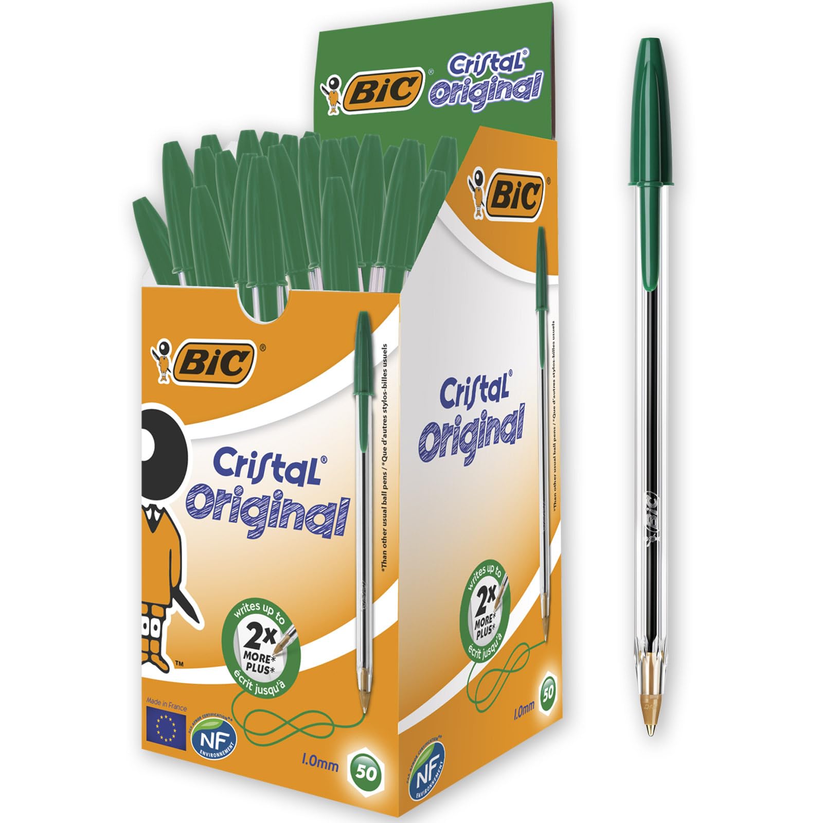 BIC Cristal Original Ballpoint Pens - Medium Point 1.0mm, Green Ink | Box of 50 | Smudge-Free 1