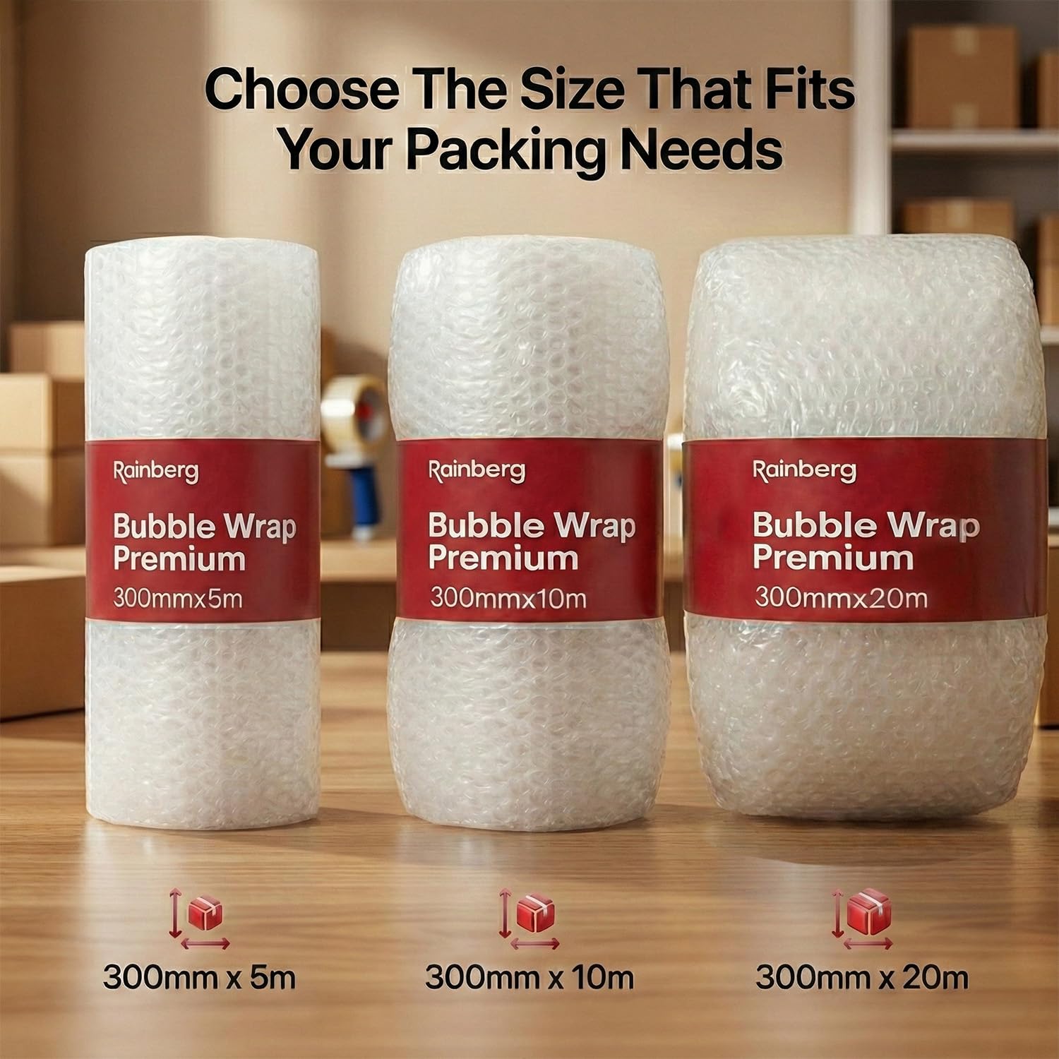 Rainberg Bubble Wrap Roll - 300mm x 10m | Strong Polythene Cushioning | Recyclable