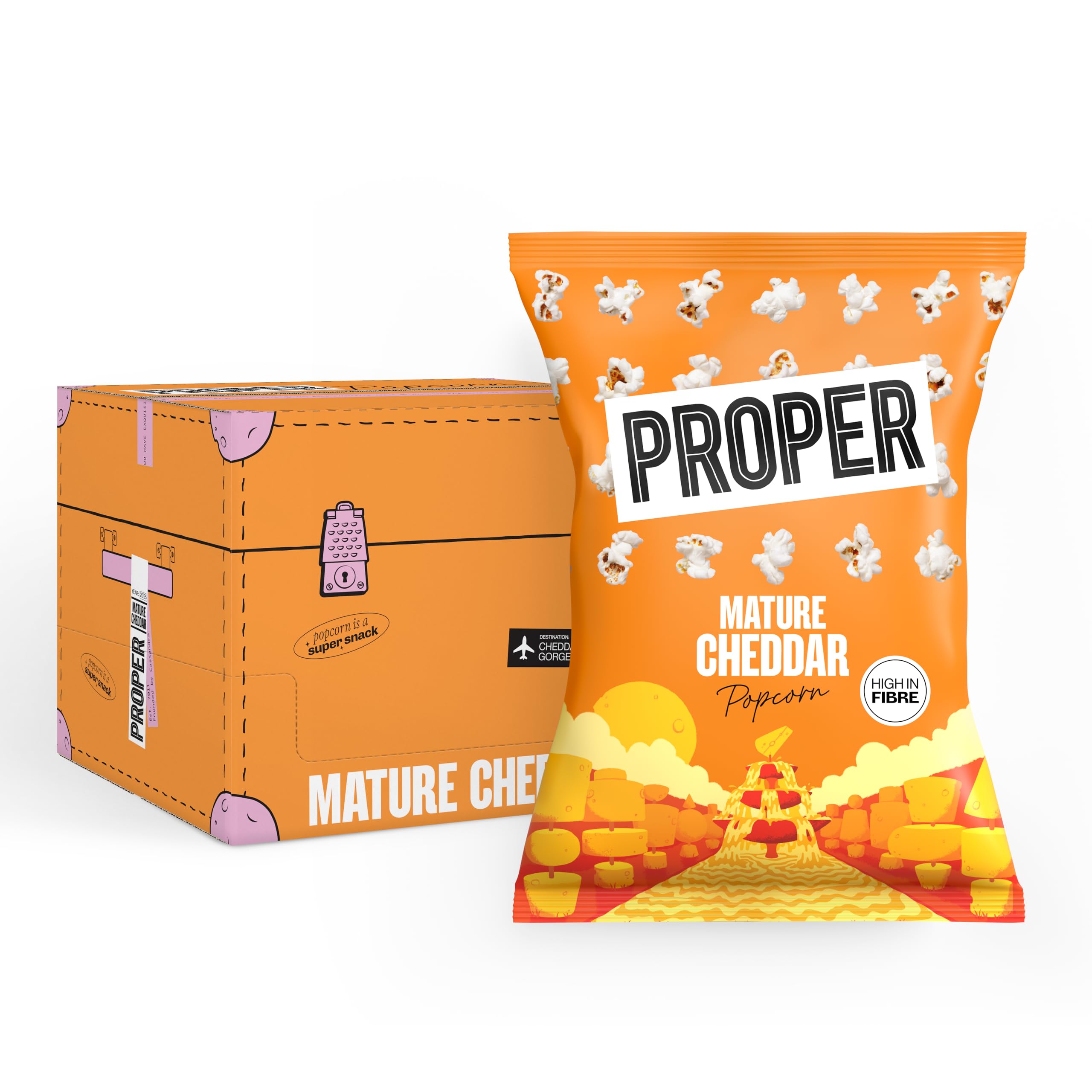 PROPER Mature Cheddar Popcorn - 24 Pack of 20g Bags | Wholegrain Snack 1
