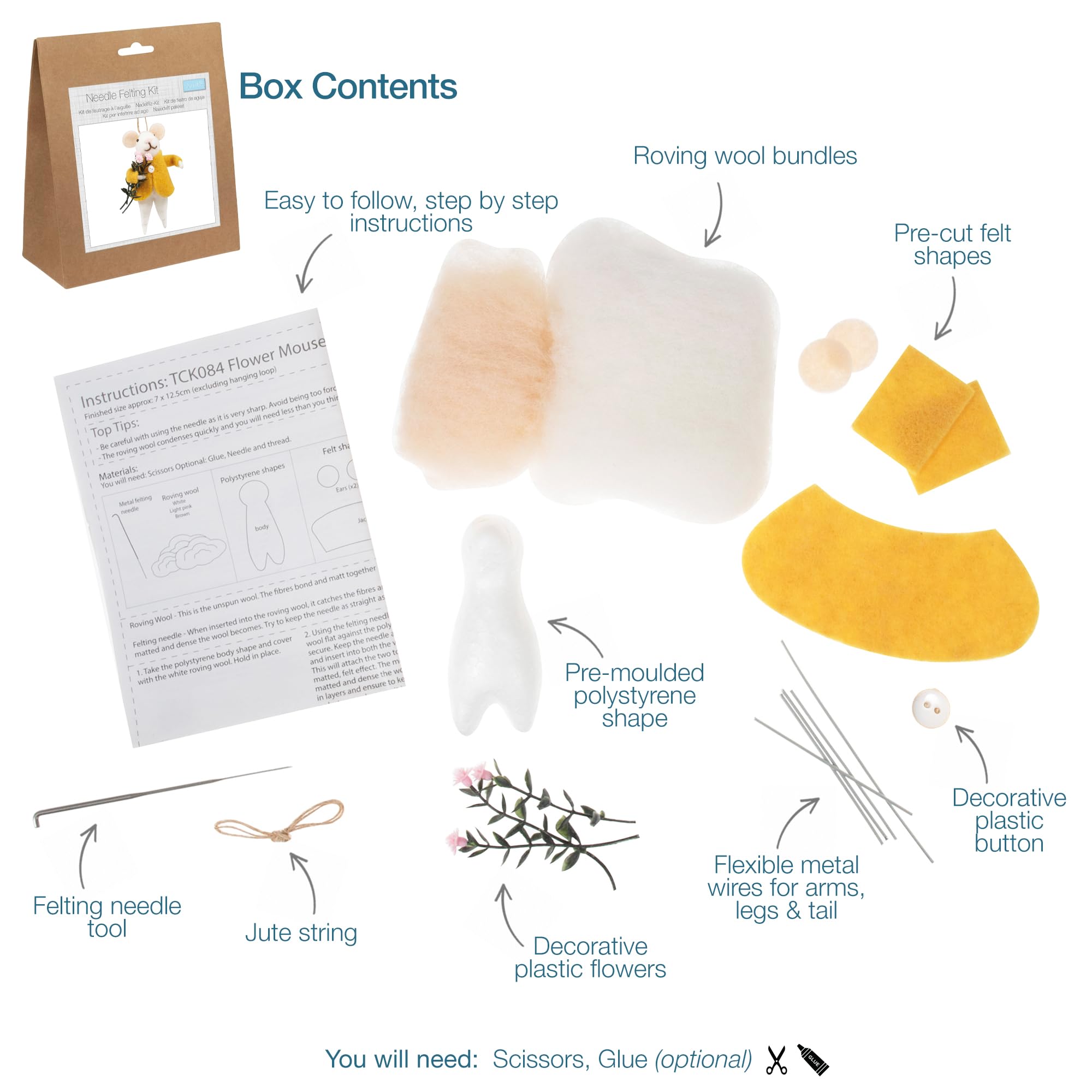 Trimits Needle Felting Craft Kit - Flower Mouse Design for Beginners 9