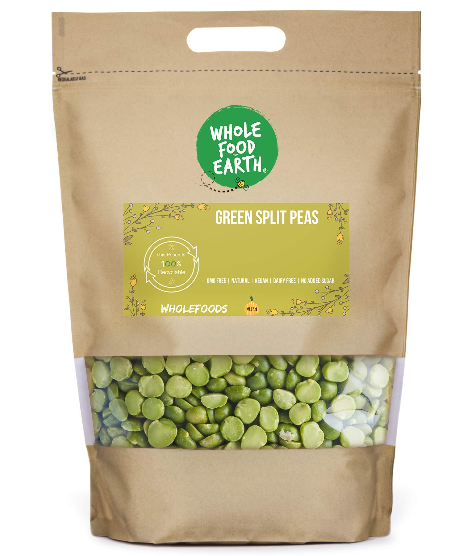 Wholefood Earth Green Split Peas - 500g | High Fibre | High Protein | GMO Free