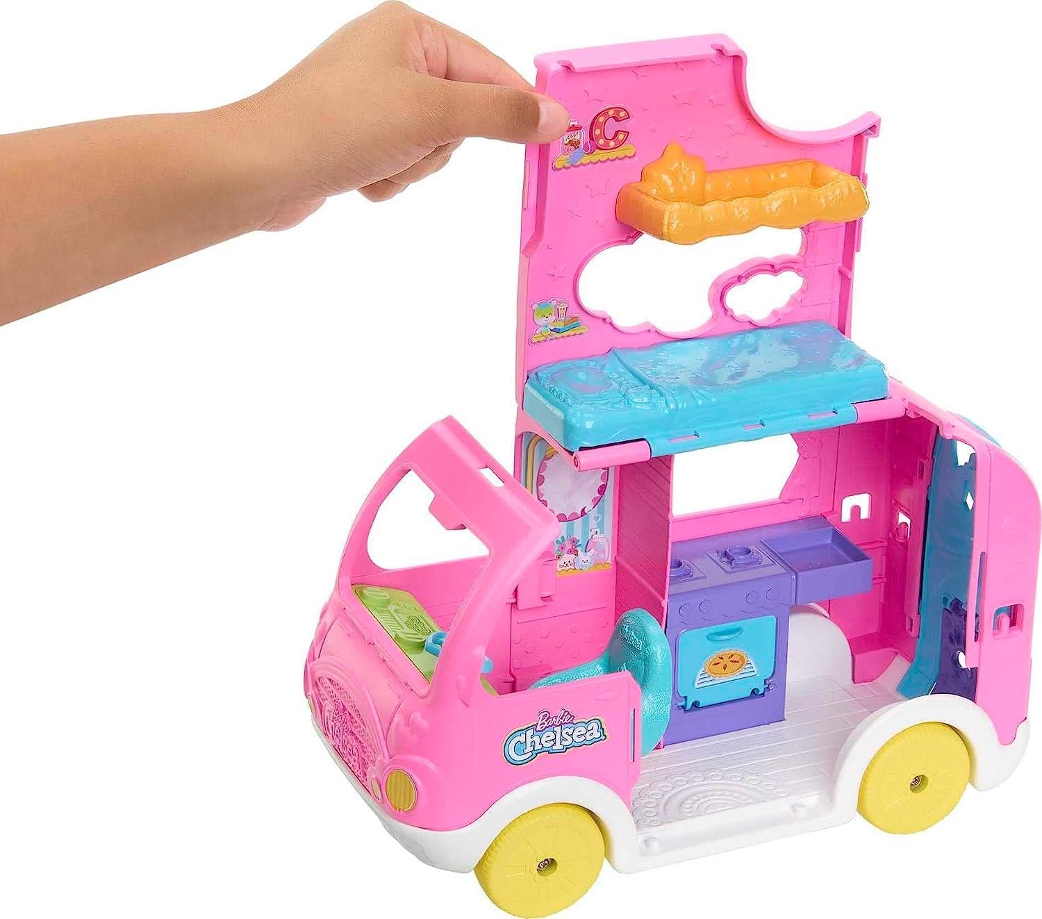 Barbie Chelsea 2-in-1 Camper Playset - Transforming Vehicle with Doll, 2 Pets & 15 Accessories for Kids 3+