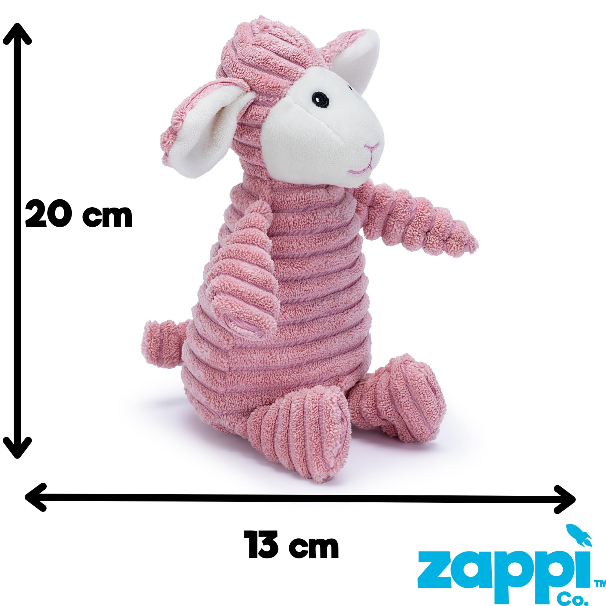 Zappi Co Pink Lamb Plush Dog Toy - Squeaker, Corduroy, Small 2
