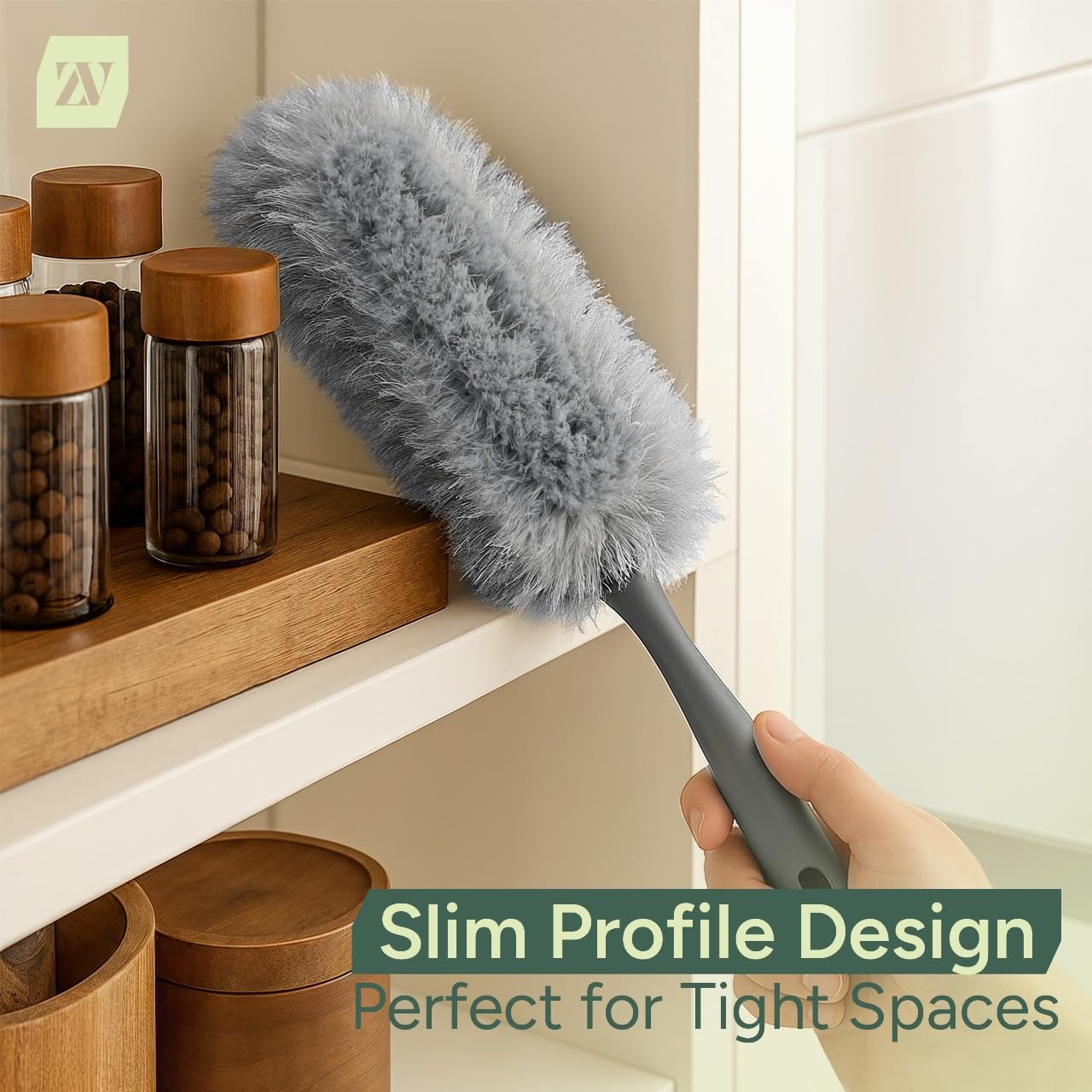 Zuvo Microfiber Duster - Detachable Washable Head | Soft Grip Handle | Grey, Size L 5