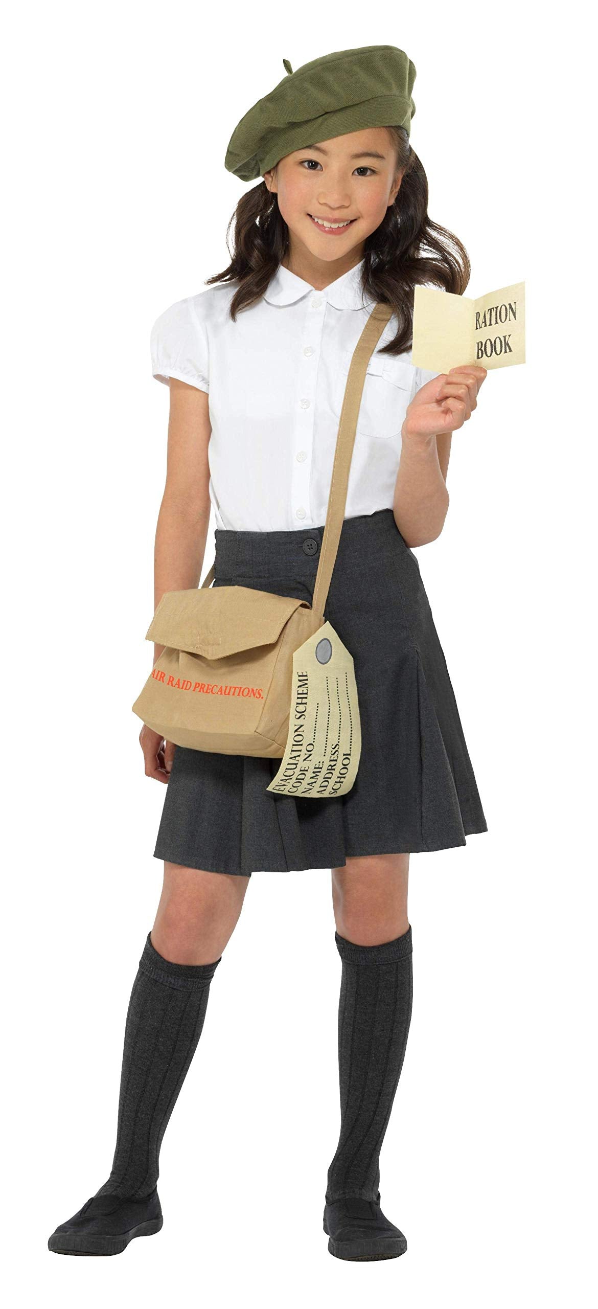 Smiffys Evacuee Instant Kit - Brown with Hat, Bag & Ration Book 9