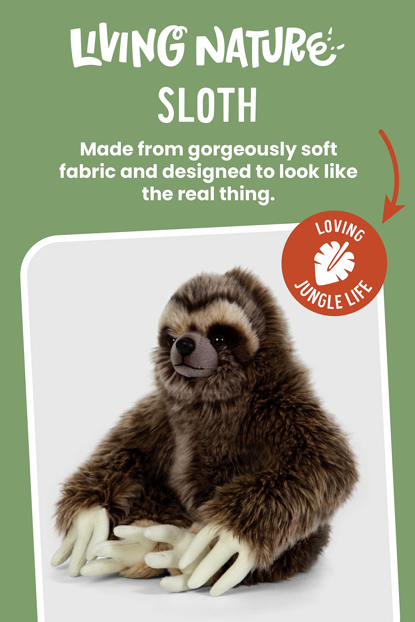 Living Nature Sloth - Realistic Soft Cuddly Plush Toy with Velcro Hands & Feet 8