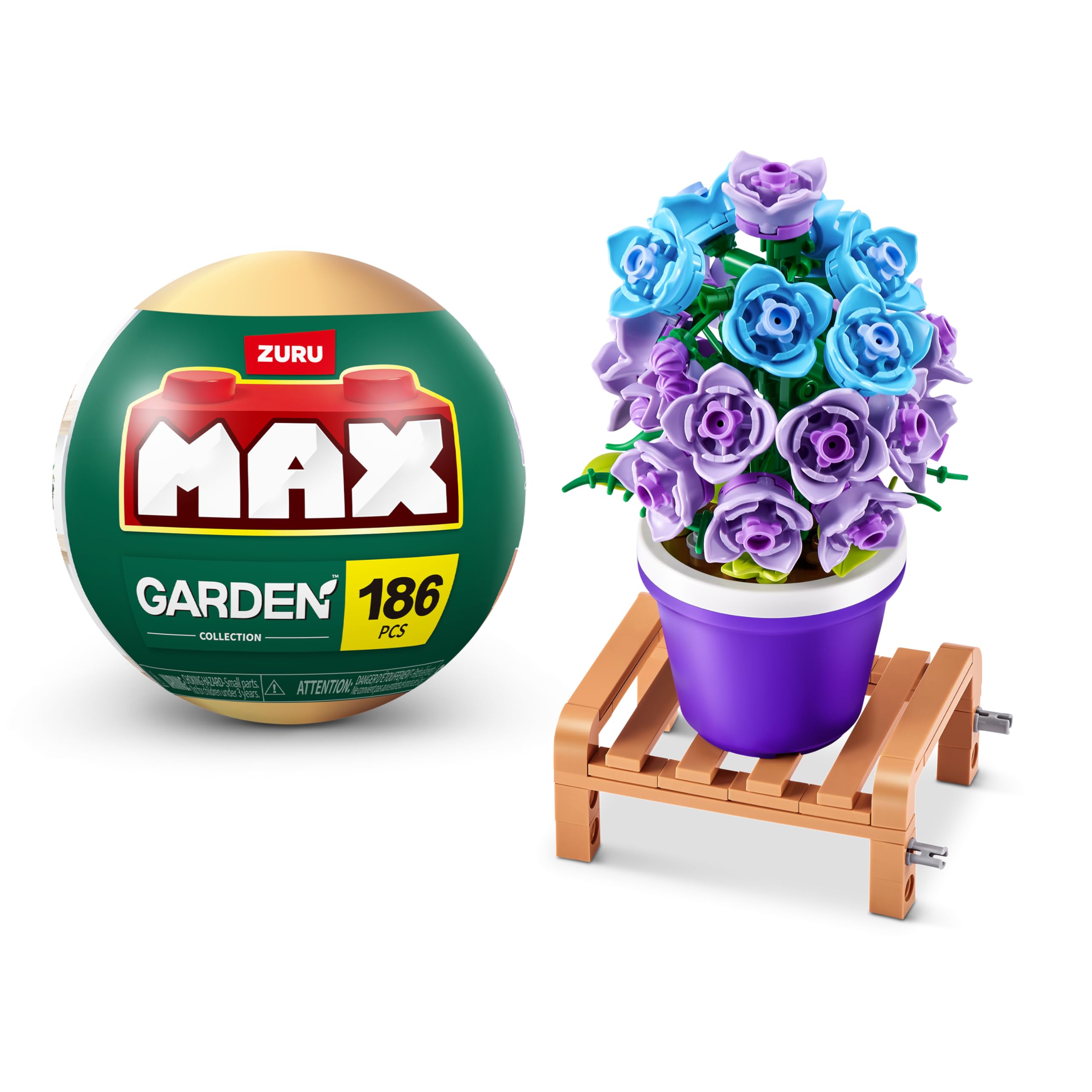 MAX Premium Garden Pot Plants Building Bricks Set - 186-Piece Campanula Flower Kit for Ages 3+