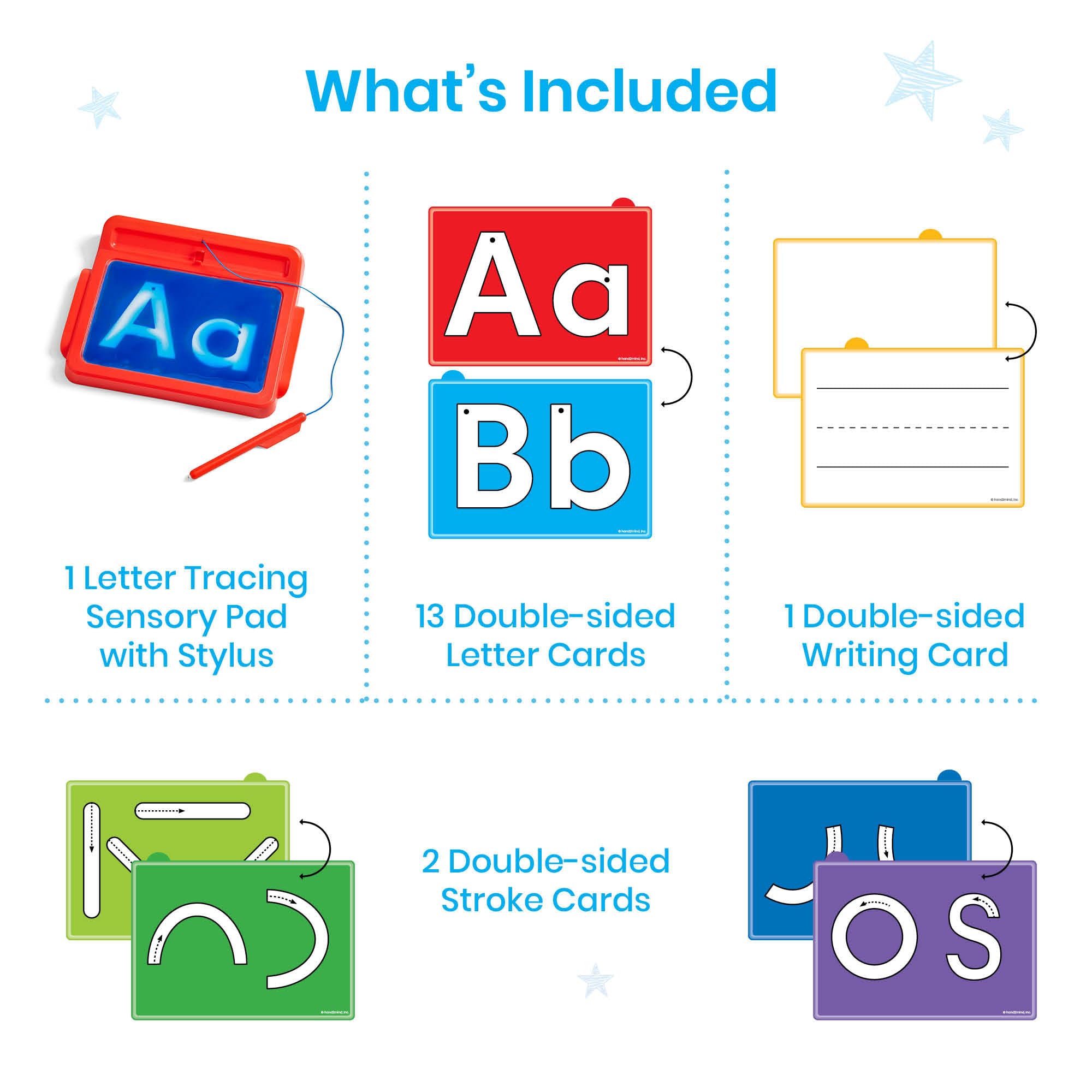 hand2mind Letter Tracing Sensory Pad for Kids 3-5 | Mess-Free Gel Writing | Includes 16 Double-Sided Cards