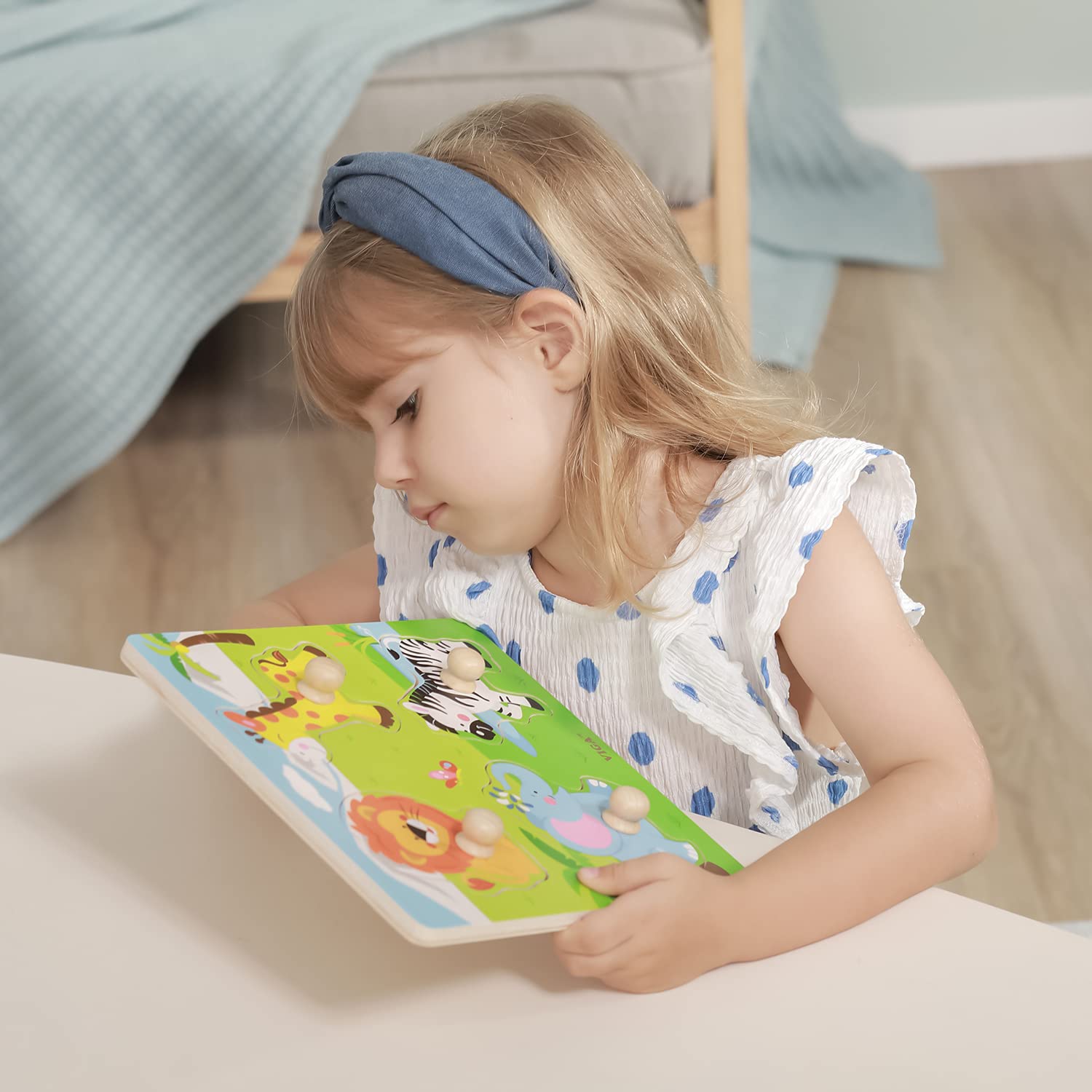 VIGA Wild Animals Big Wooden Knob Puzzle - 5 Pieces | Ages 12 Months+ 4