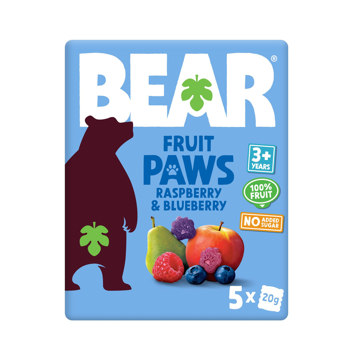 BEAR Raspberry & Blueberry Paws Fruit Snacks - 20 x 20g