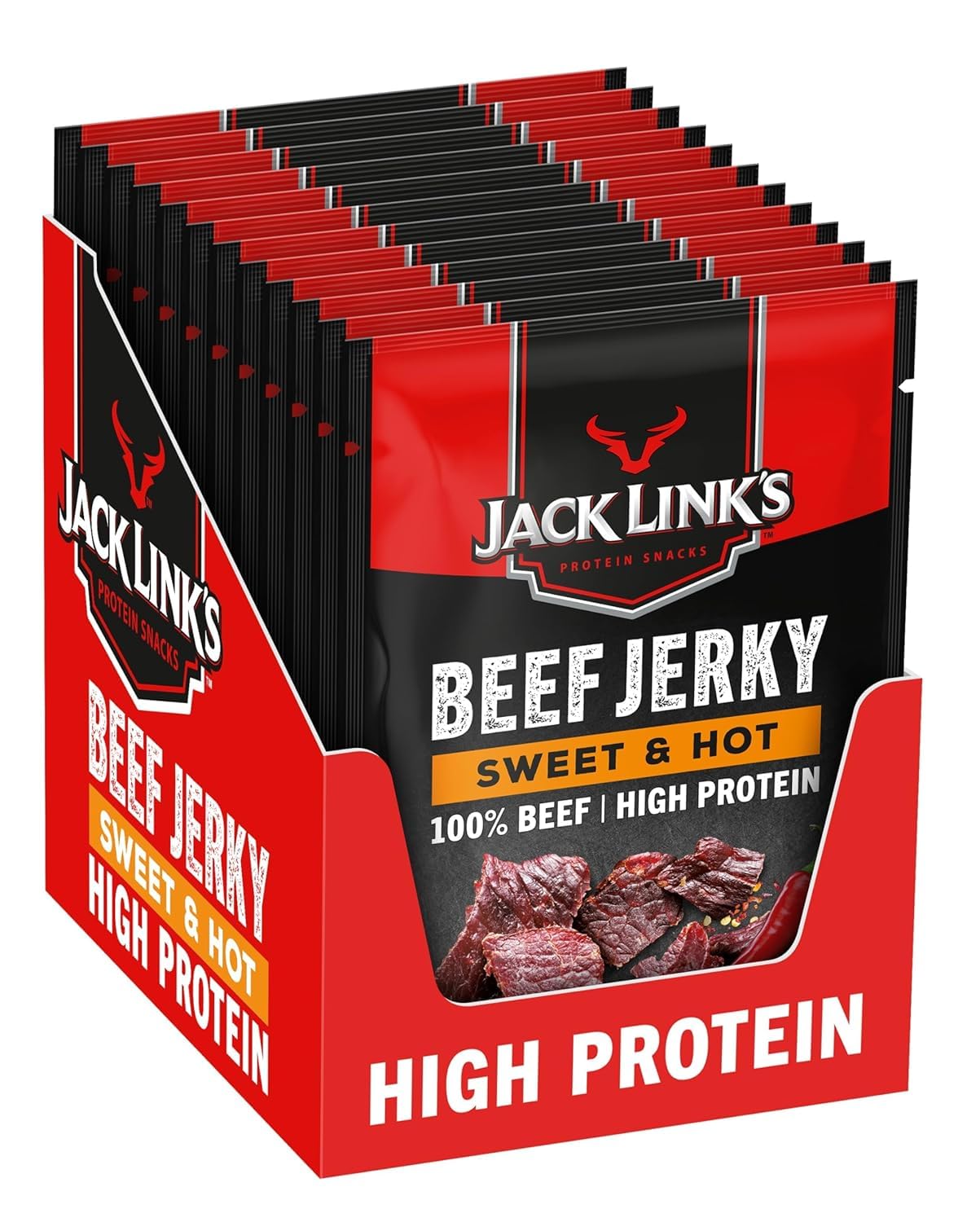Jack Link's Beef Jerky Sweet & Hot - 12 x 40g Packs | High Protein Snack 1