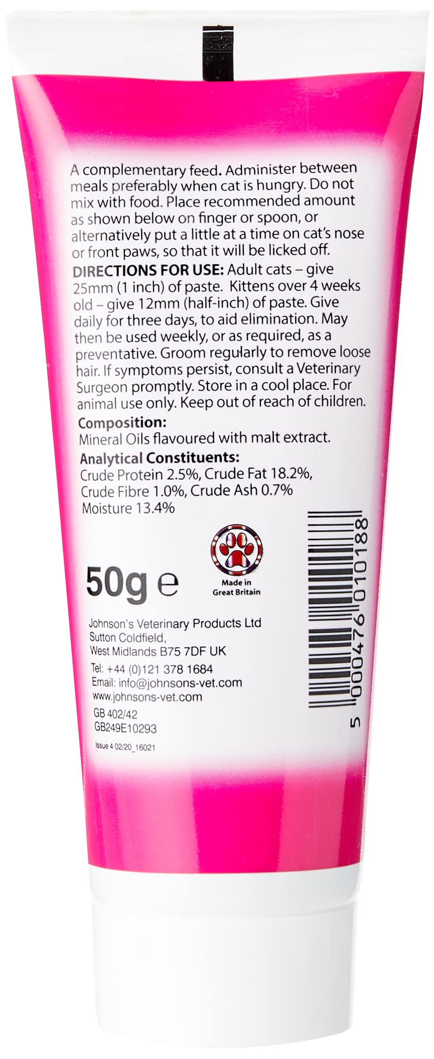 Johnsons Vet Hairball Remedy Gel for Cats & Kittens | Malt Flavoured | 50g 3