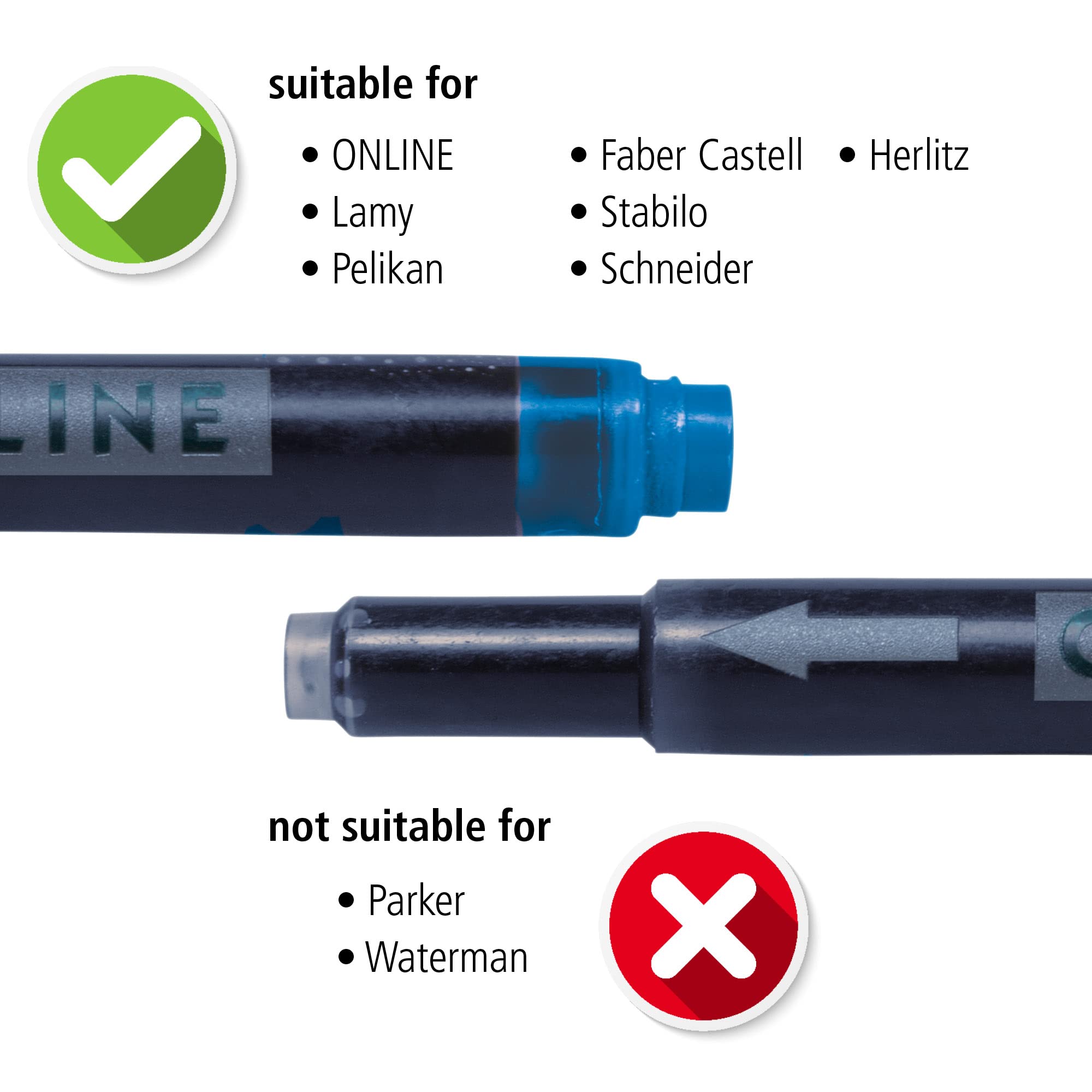Online Colourful Double-Sided Pen Refills - 20 Cartridges (4-Pack) | Red, Green, Black, Purple | Universal & Lamy Compatible 3