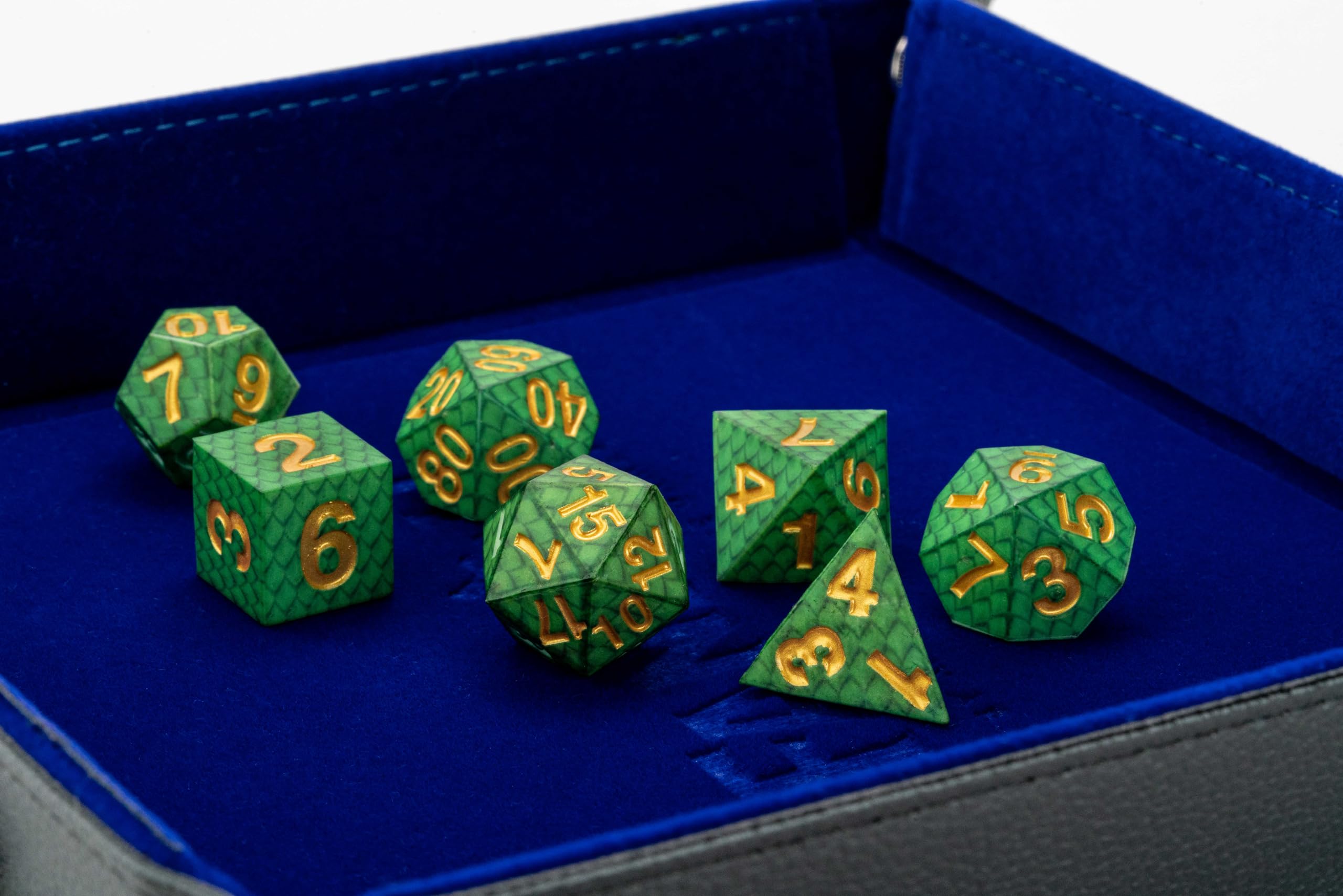 Metallic Dice Games Dragon Storm Silicone Dice Set - 7-Piece Polyhedral, 16mm, Green Dragon Scale Effect 3