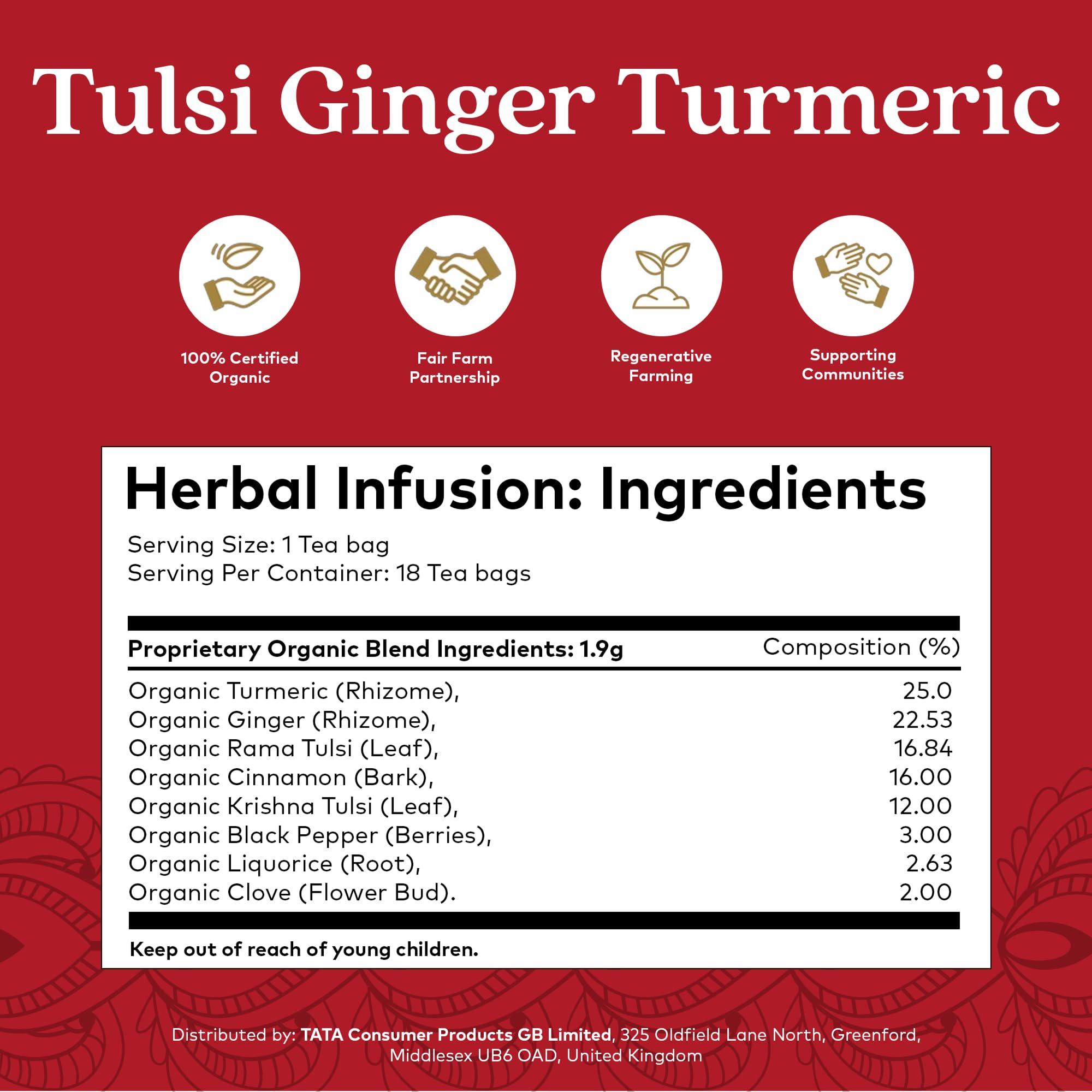 ORGANIC INDIA Tulsi Ginger Turmeric Herbal Tea - Caffeine-Free, Certified Organic, 18 Count Teabags 4