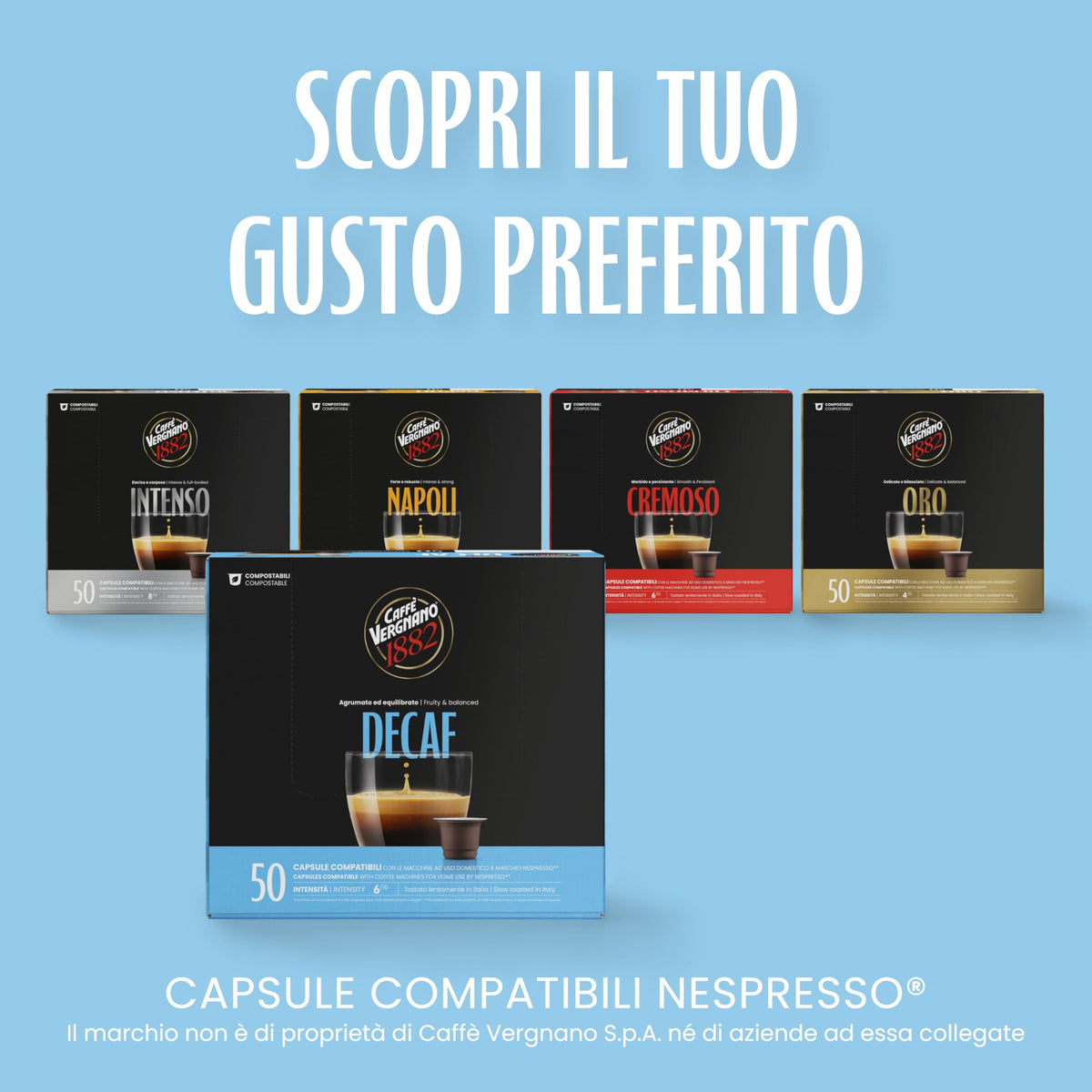 Caffè Vergnano 1882 Decaffeinated Coffee Capsules - 50, Nespresso Compatible
