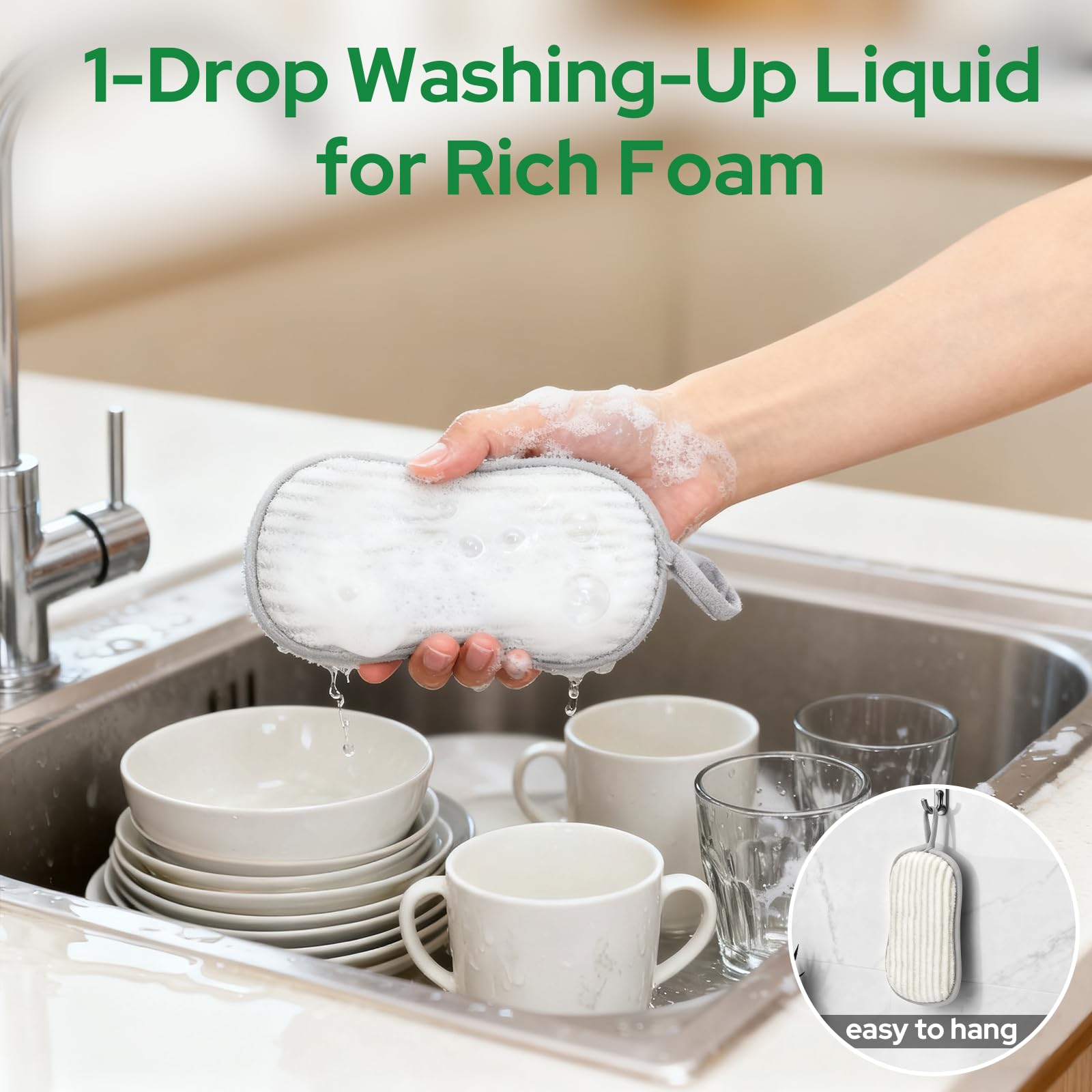 Euqvunn Dual-Sided Kitchen Cleaning Sponges - 8 Pack, Grey, 9.5x16cm 3