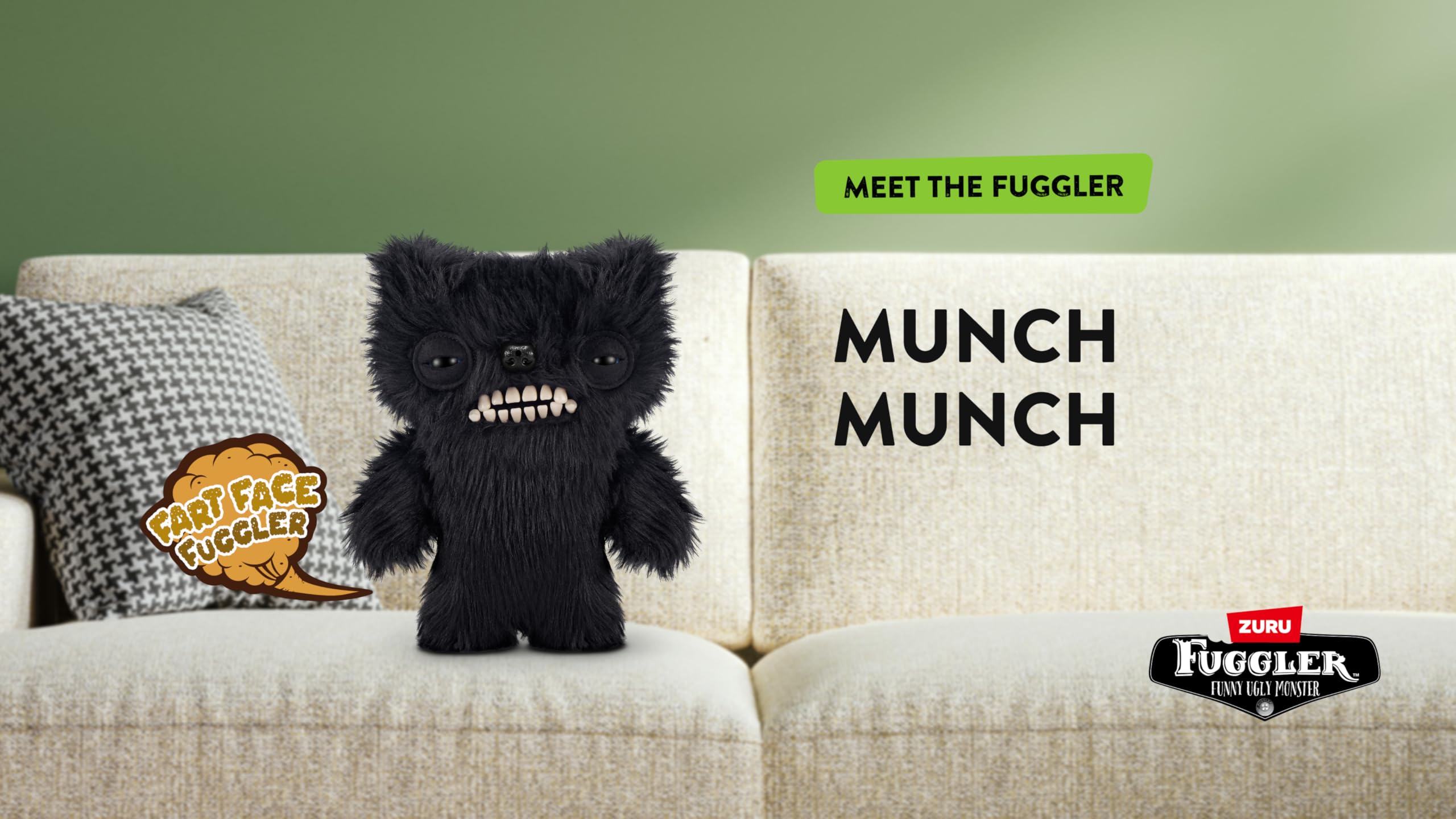Fuggler Fart Face 9-inch Plush Toy - Motion-Activated Fart Sounds, Collectible with Human-Like Teeth
