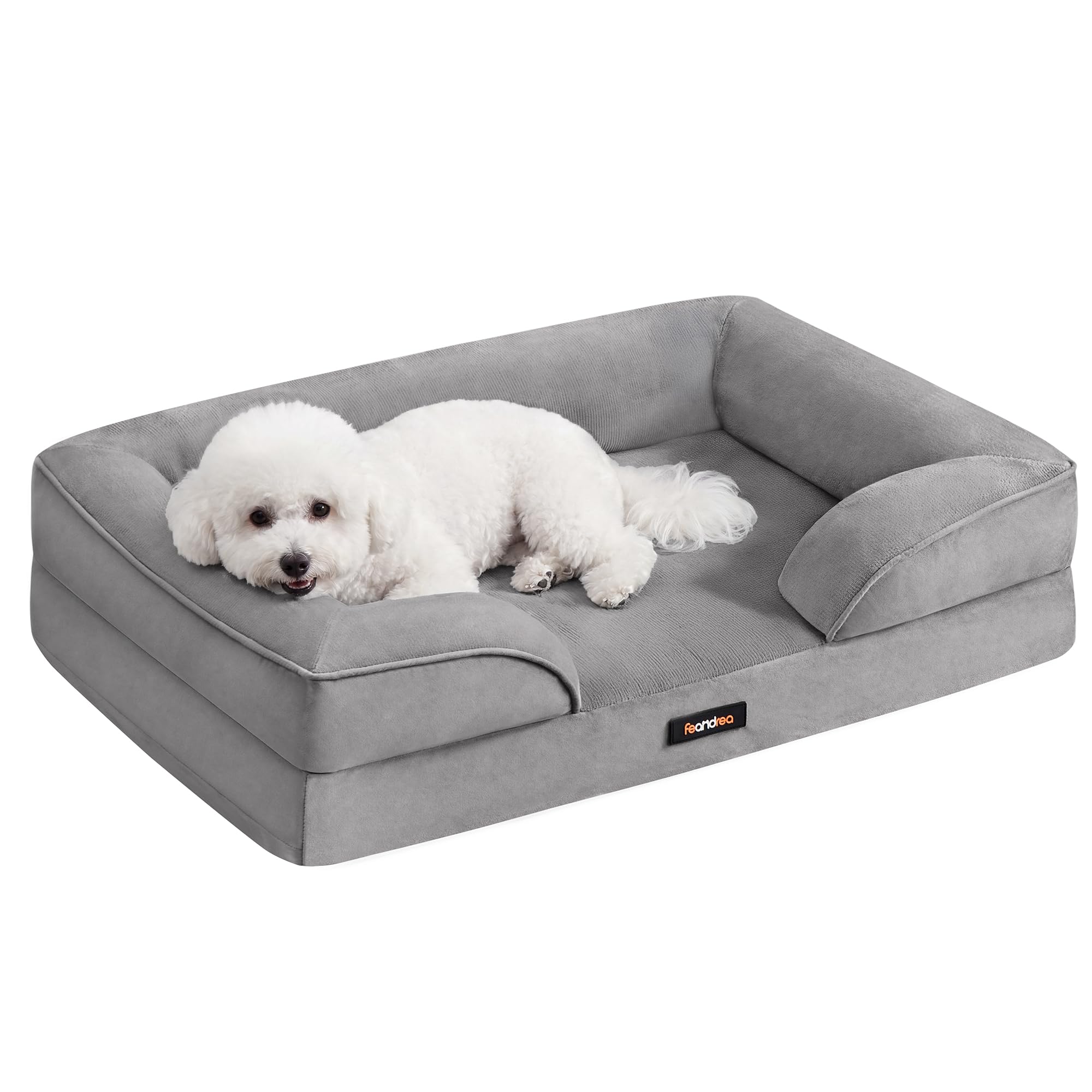 Feandrea Orthopaedic Dog Sofa Bed - Egg Crate Foam Support | Raised Sides | Water-Resistant | Dove Grey | 76 x 51 x 16 cm 1